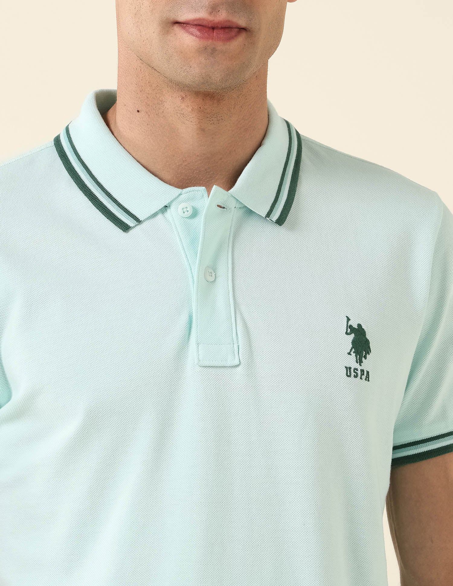 Pure Cotton Slim Fit Polo Shirt Light Green - U.S. Polo Assn. India | Large