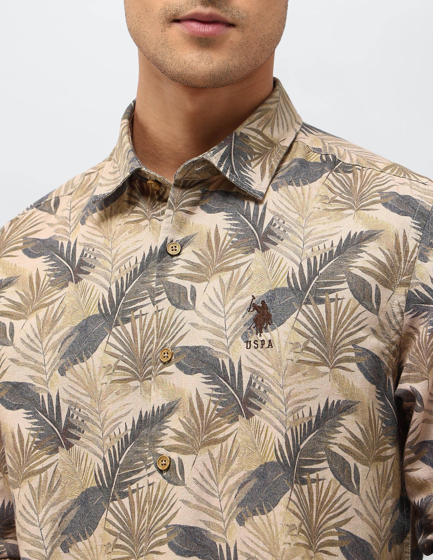 Tropical Printed Regular Fit shirt Olive - U.S. POLO ASSN. | Large