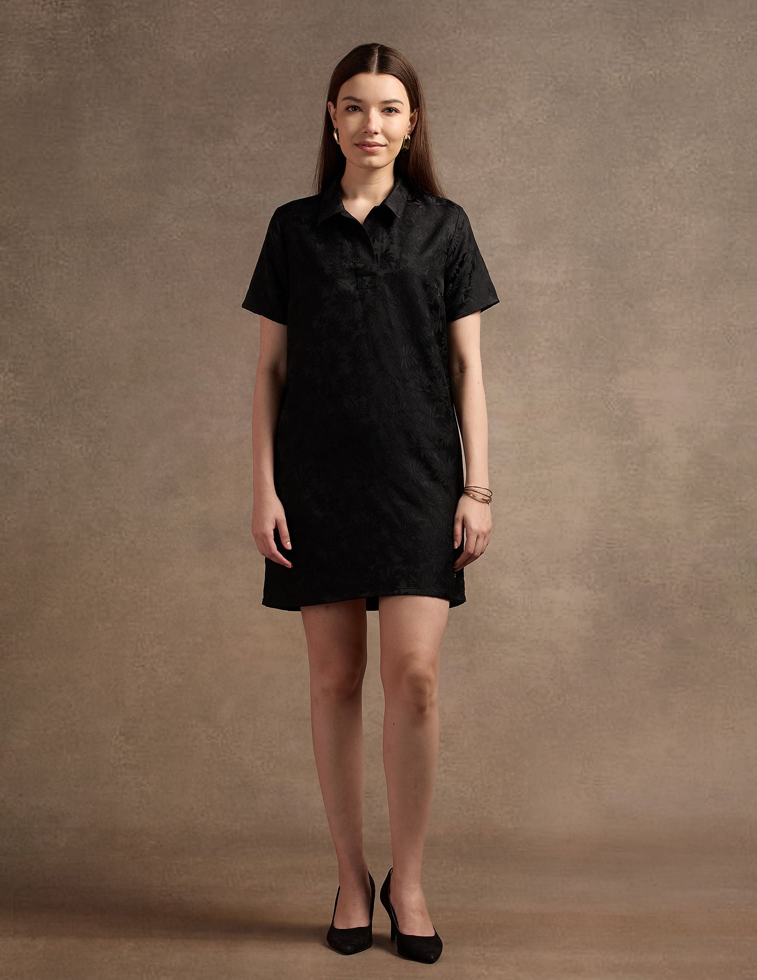 Polo Collar Jacquard Shift Dress Black - U.S. POLO ASSN. | Large