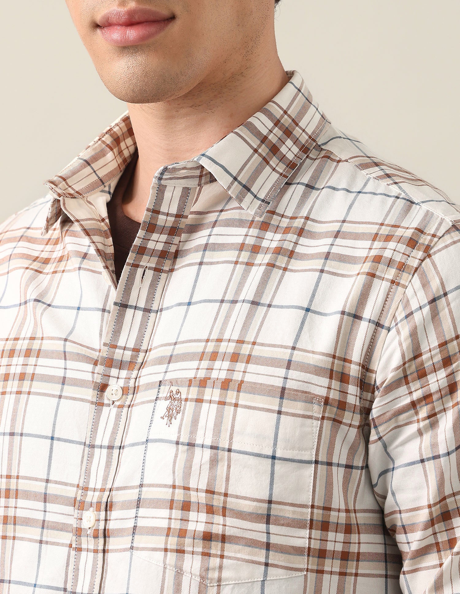 Tailored Fit Tartan Checked Shirt Beige - U.S. Polo Assn. India | Large