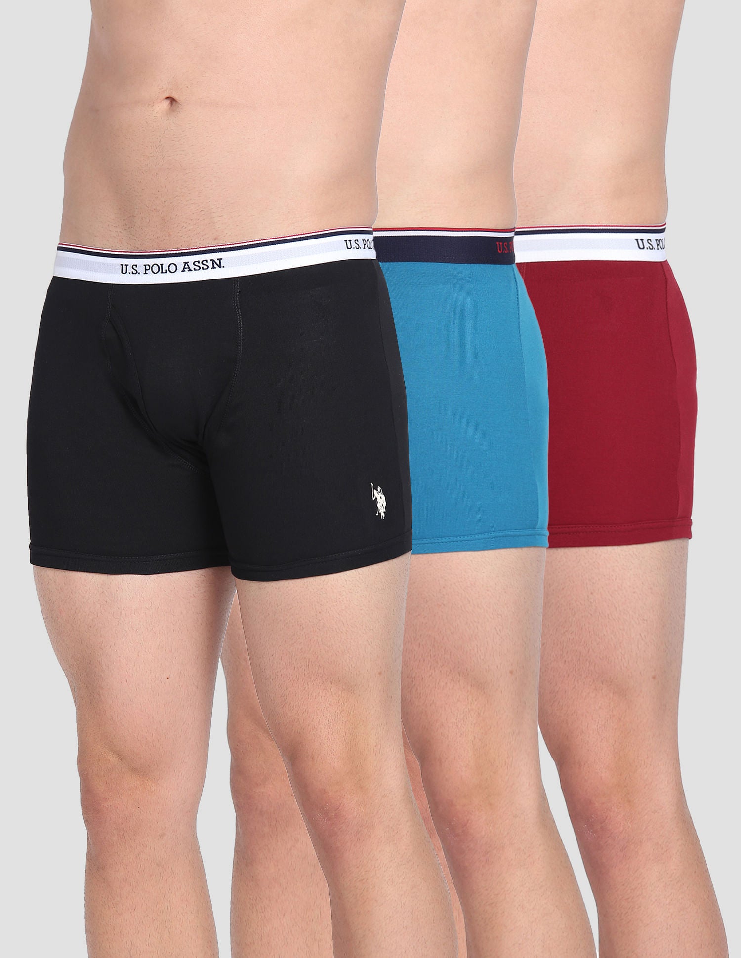 Cotton Mid Rise 1667 Trunks - Pack Of 3 Red, Black and Green - U.S. POLO ASSN. | Large