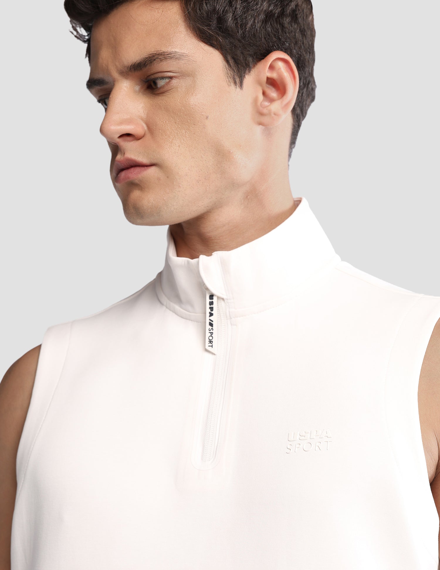 Solid Regular Fit Active Sweatshirt Off White - U.S. Polo Assn. India | Large