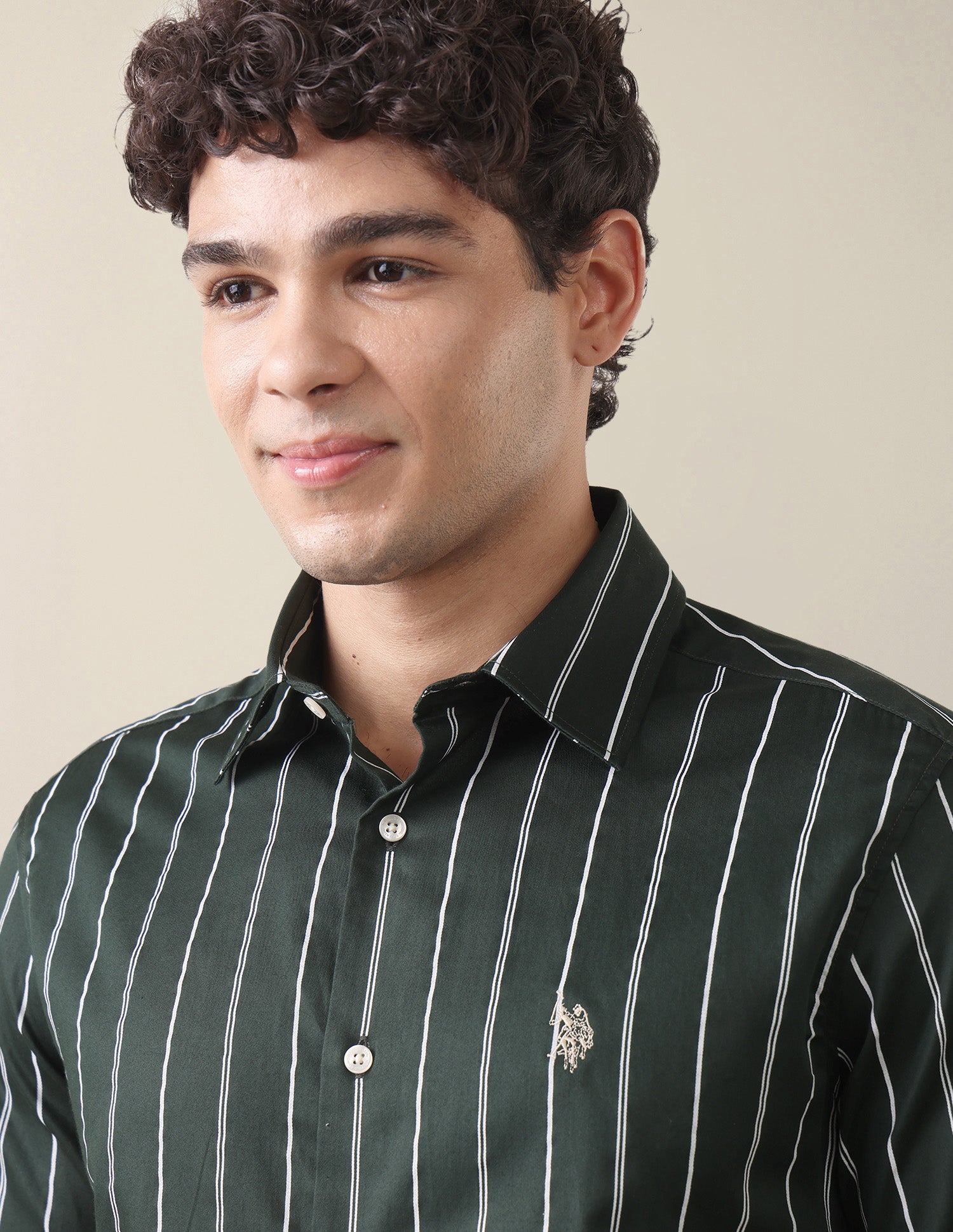 Satin Vertical Striped Shirt Dark Green - U.S. Polo Assn. India | Large