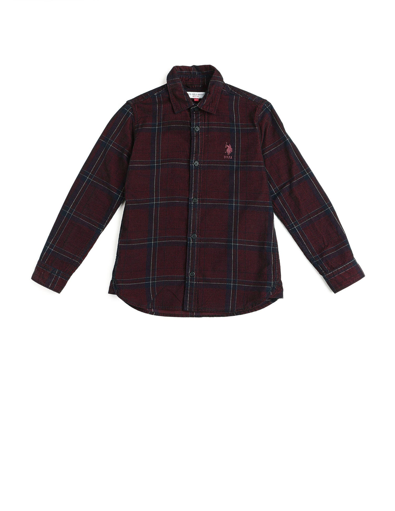 Boys Grid Tattersall Checked Corduroy Shirt Dark Maroon - U.S. POLO ASSN. | Large