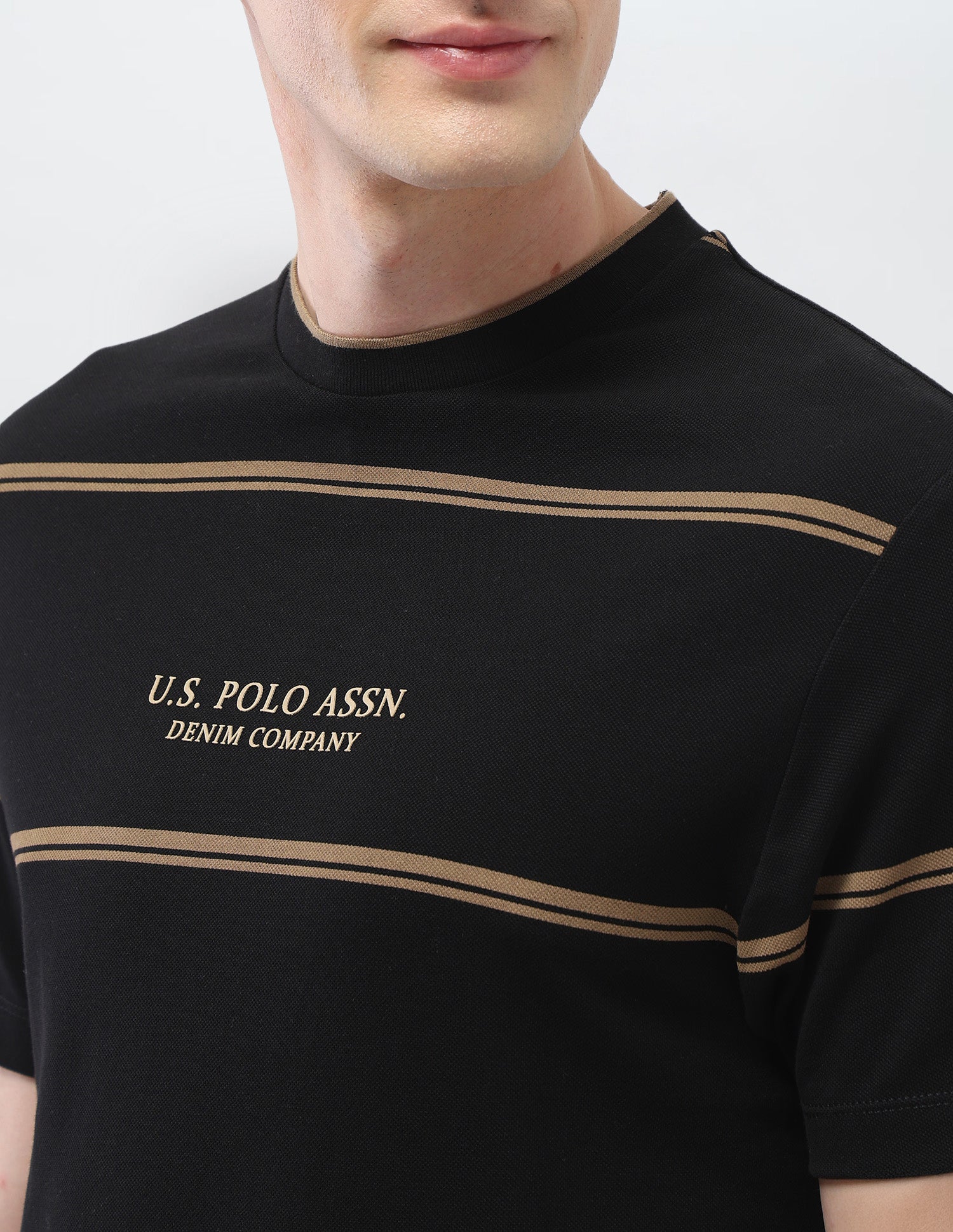 Horizontal Striped Slim Fit Black & Gold T-Shirt Black - U.S. Polo Assn. India | Large