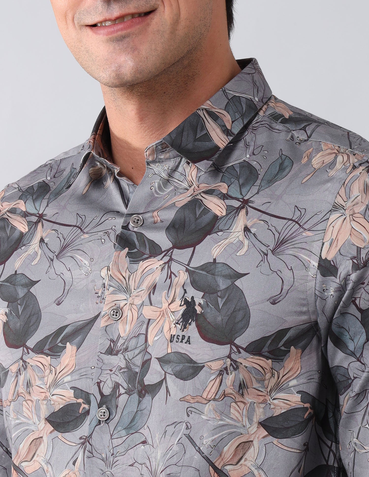 Regular Fit Floral Printed Shirt Dark Grey - U.S. Polo Assn. India | Large