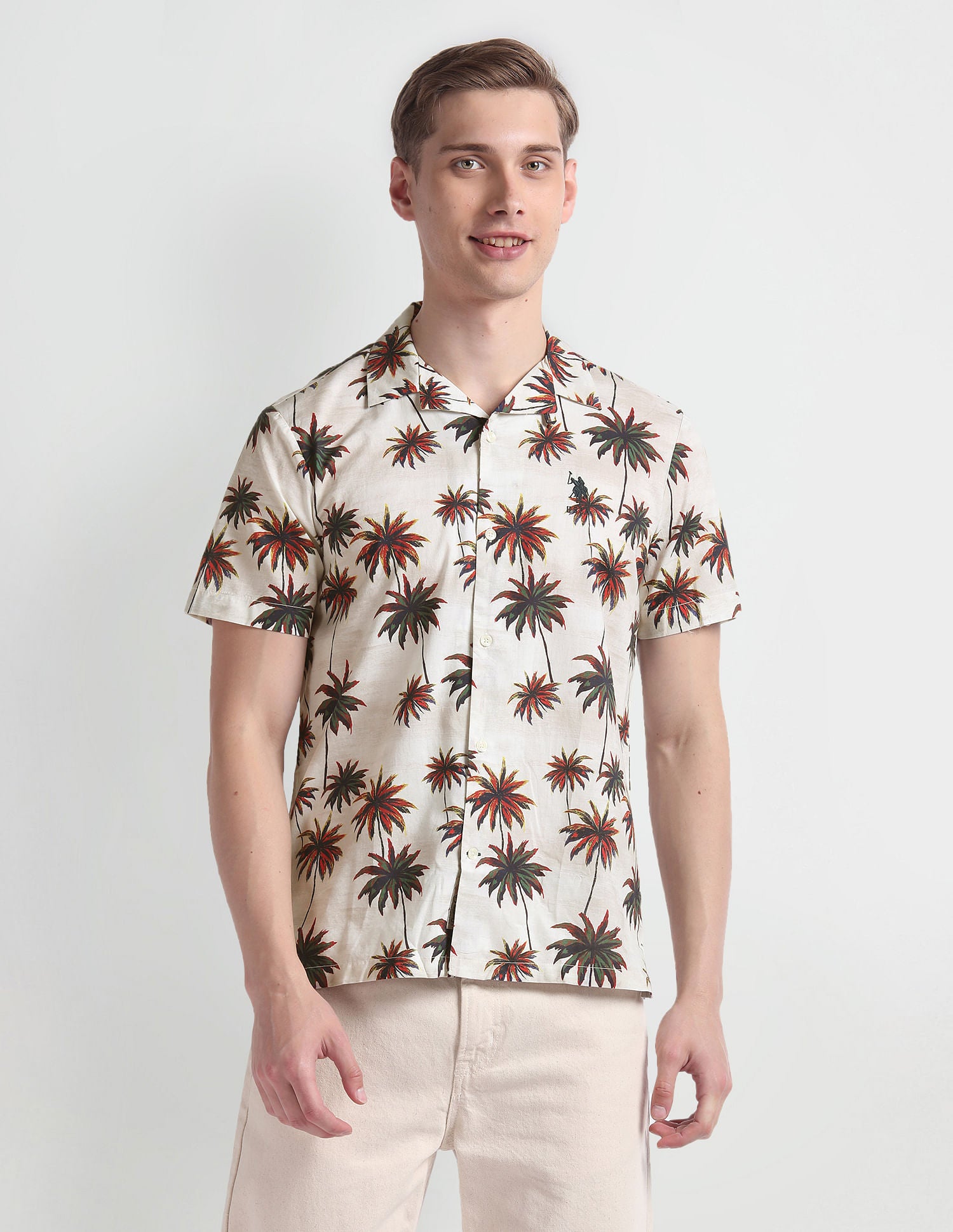Tropical Print Cotton Shirt Light Grey - U.S. Polo Assn. India | Large