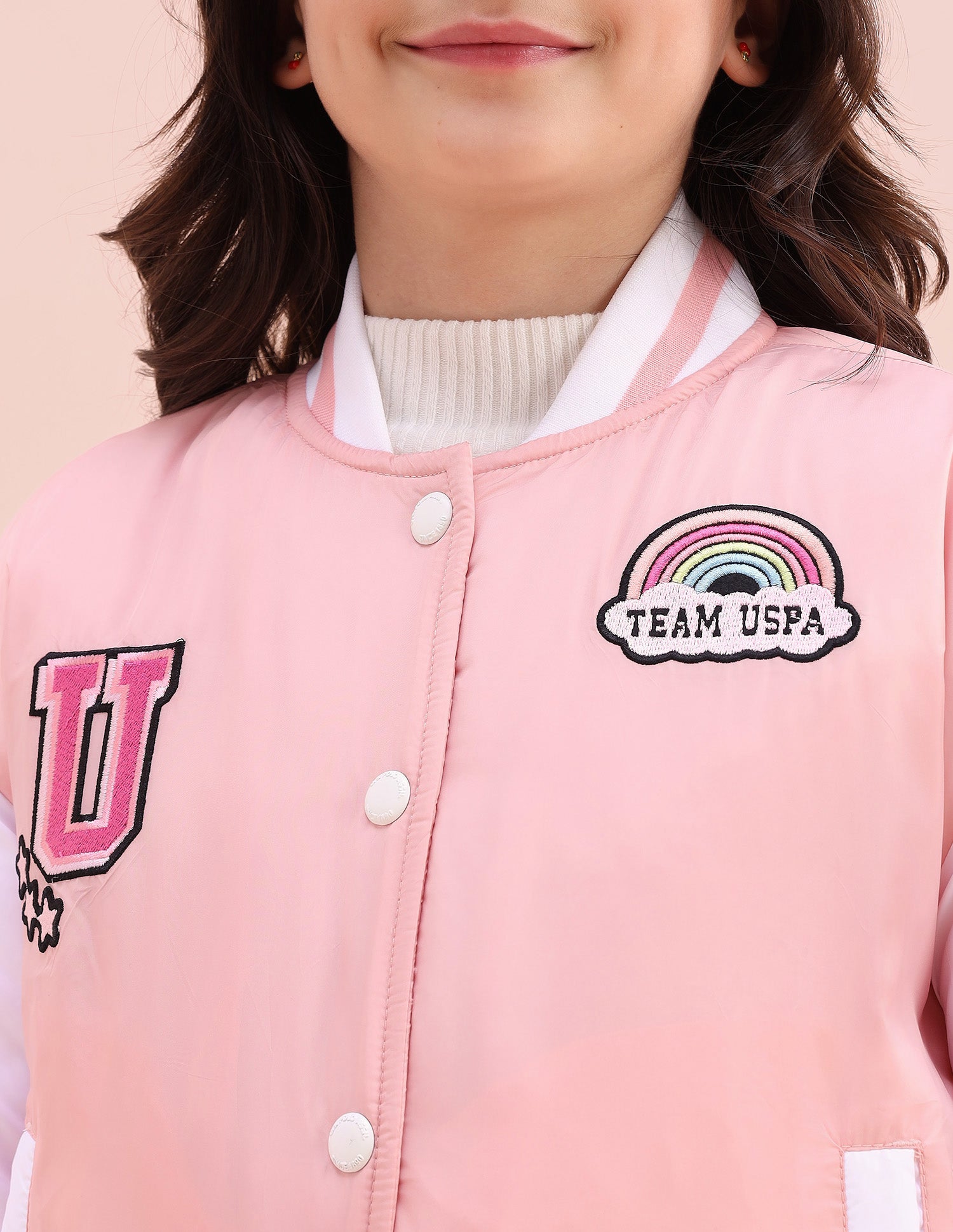Colourblocked Regular Fit Varsity Jacket Light Peach - U.S. POLO ASSN. | Large