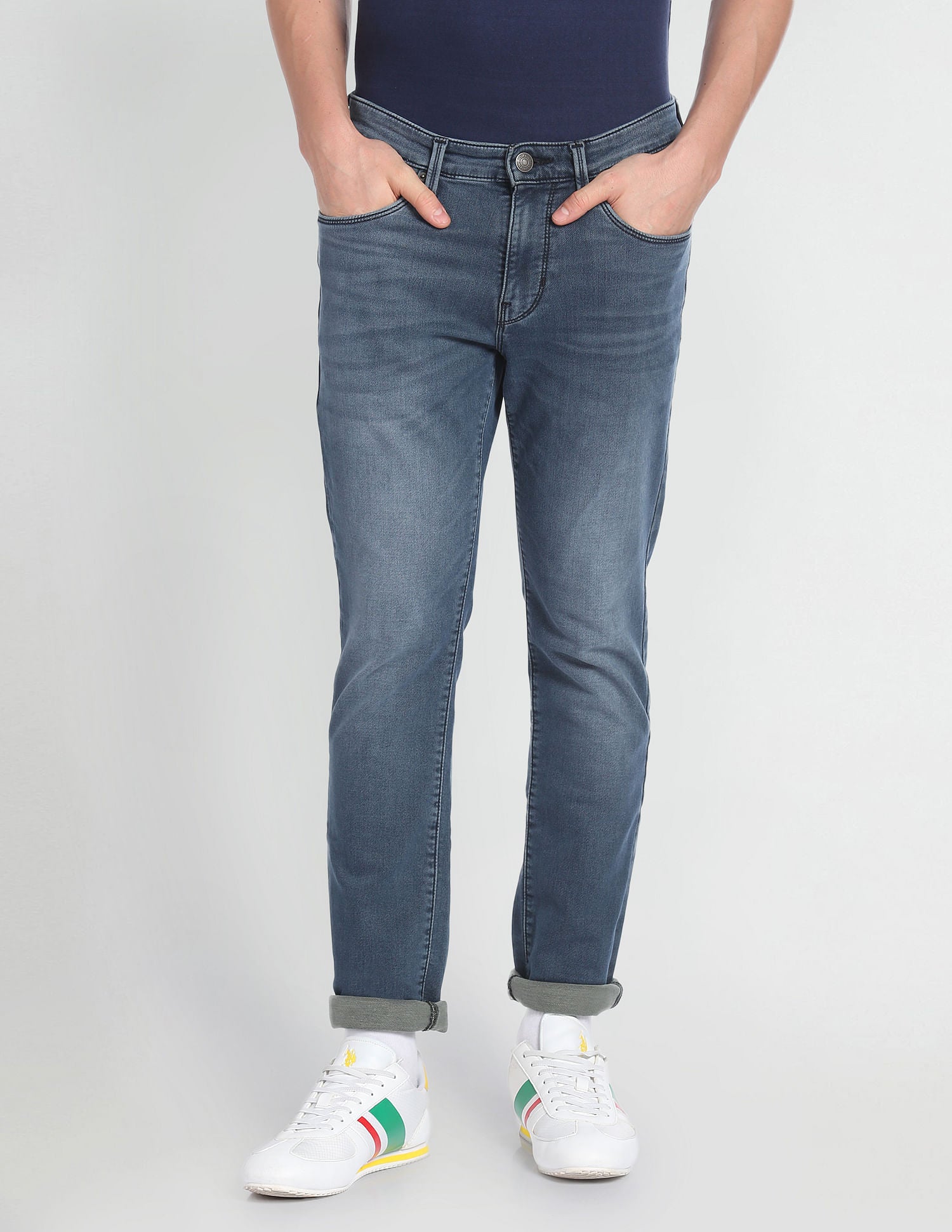 Slim Tapered Fit Stone Wash Jeans Blue - U.S. Polo Assn. India | Large