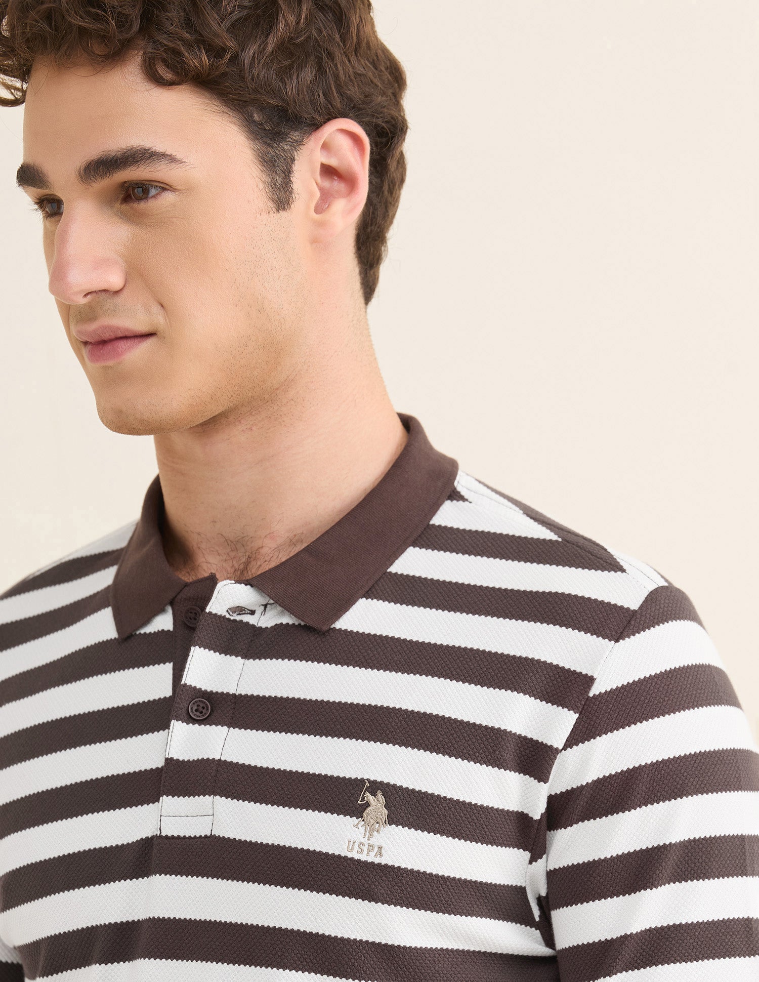 Horizontal Striped Slim Fit Polo Shirt Dark Brown - U.S. Polo Assn. India | Large