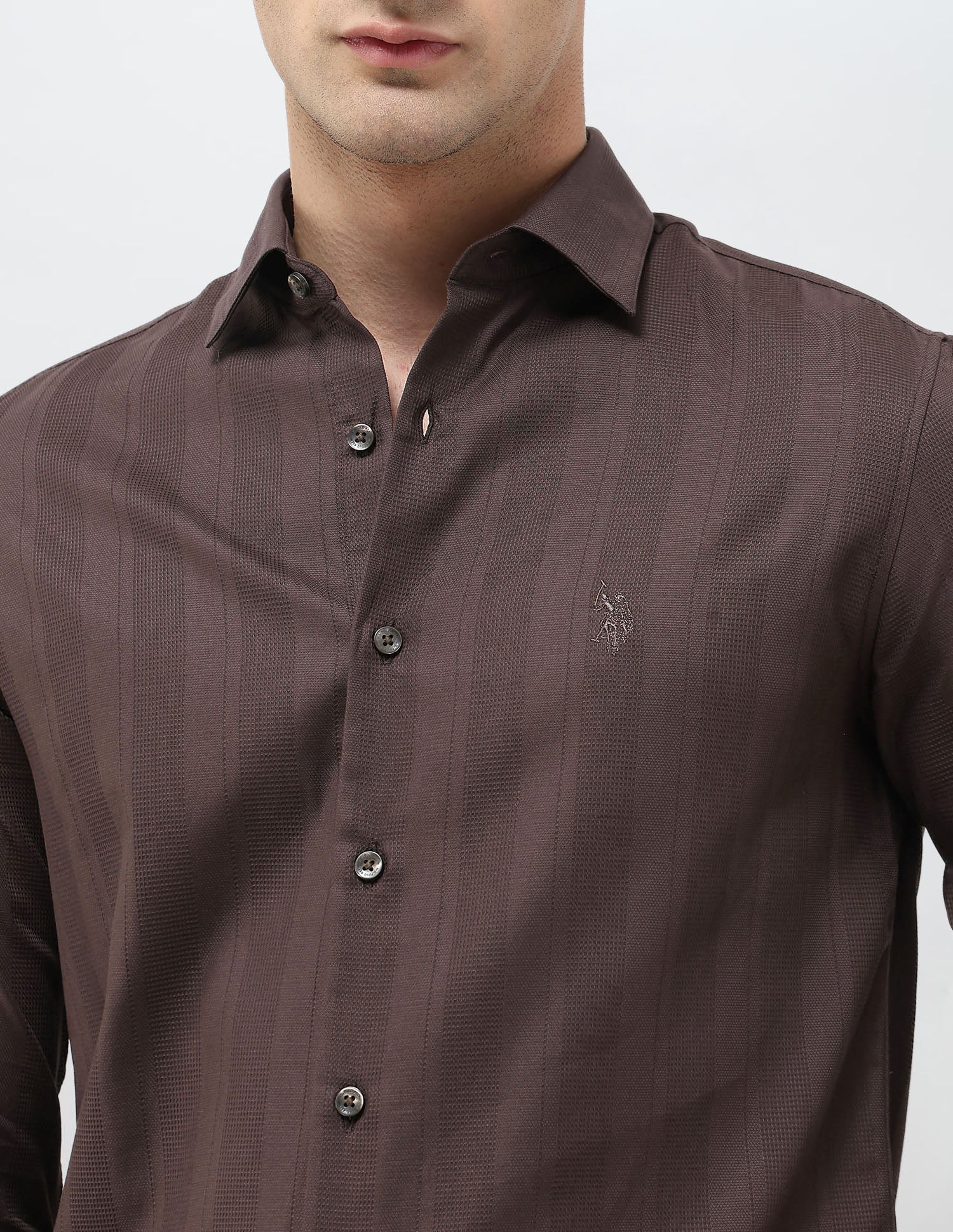 Textured Vertical Striped Dobby Shirt Brown - U.S. POLO ASSN. | Large