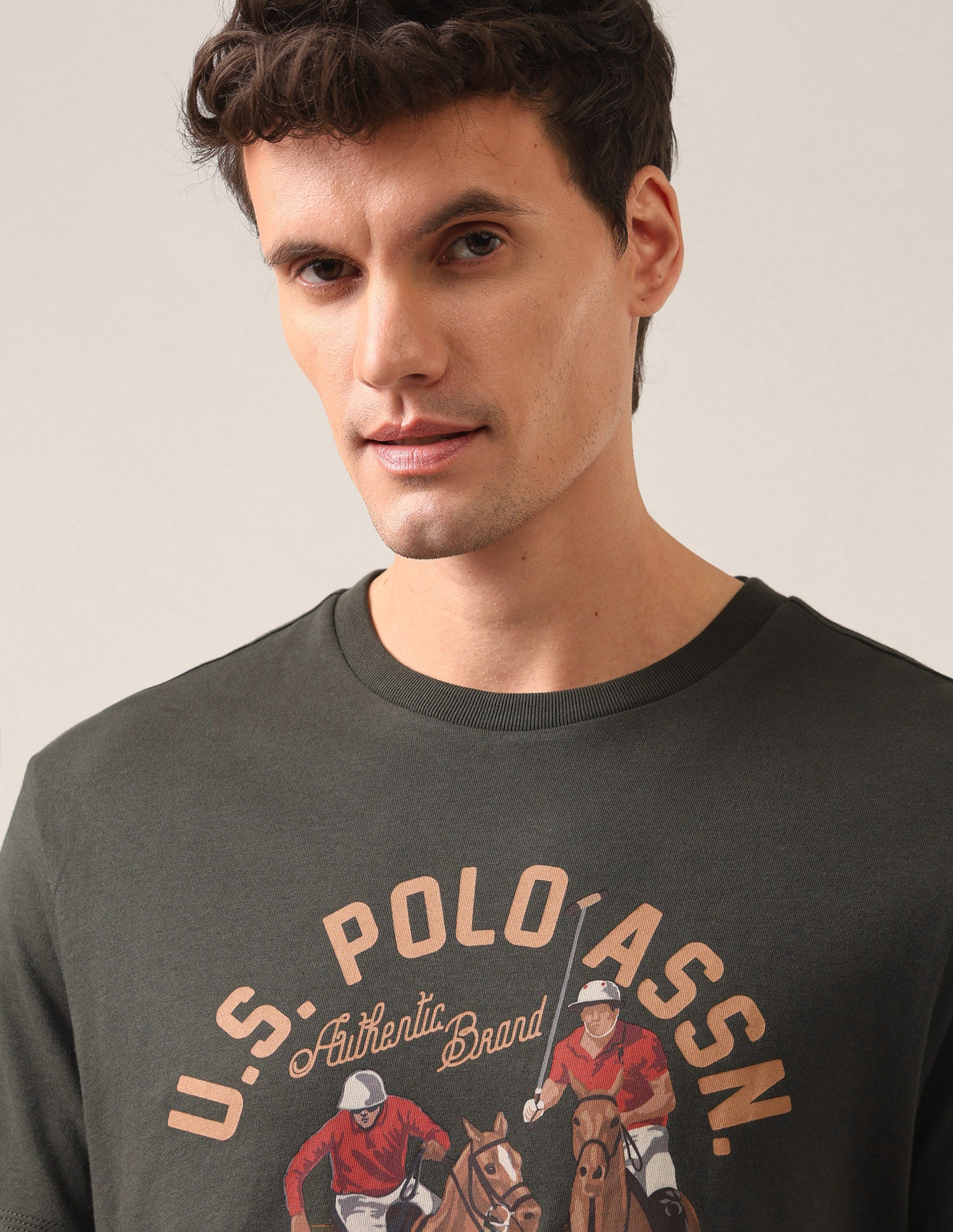 Graphic Brand Printed Slim Fit T-Shirt Olive - U.S. Polo Assn. India | Large