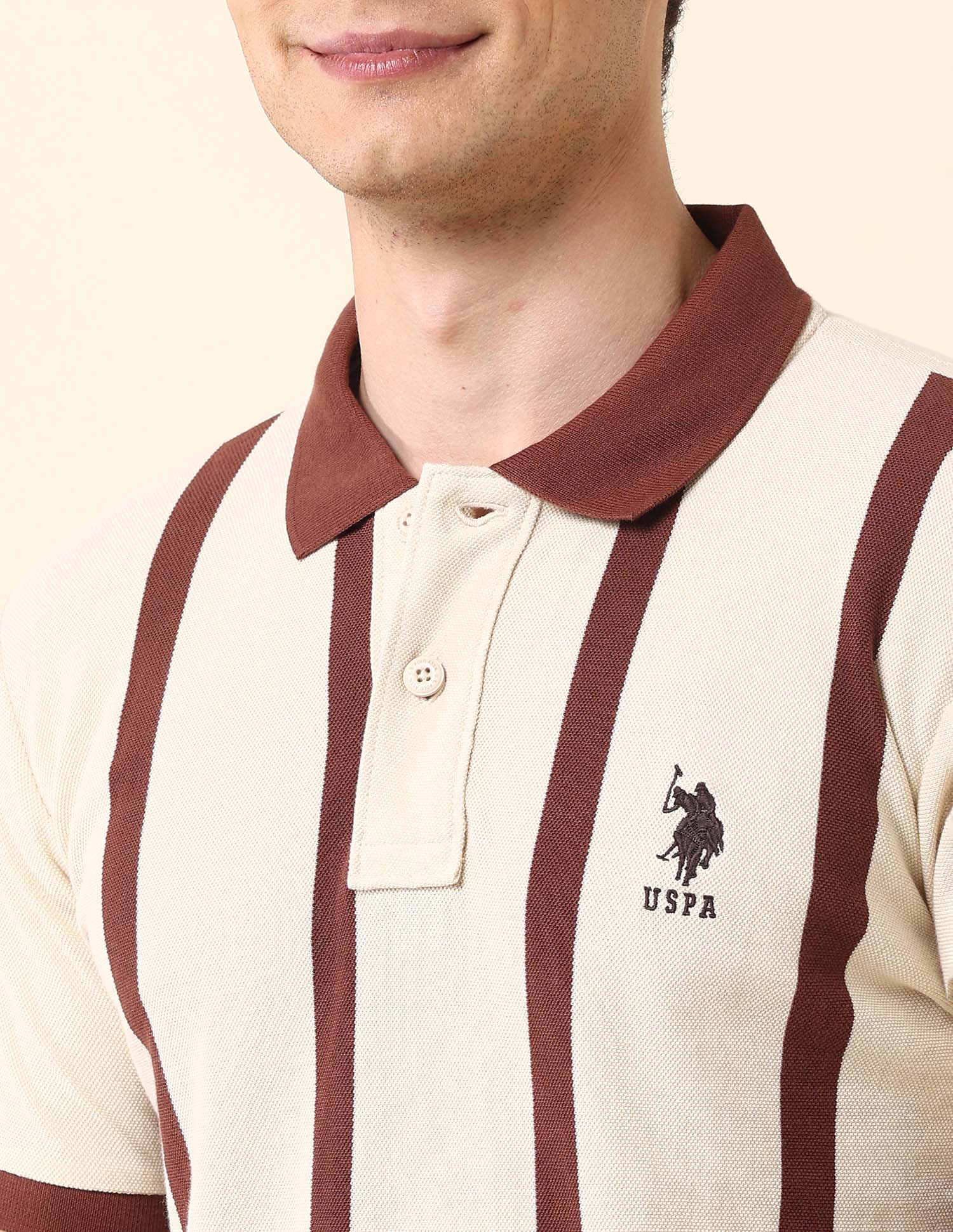 Vertical Striped Classic Polo Shirt Off White - U.S. Polo Assn. India | Large