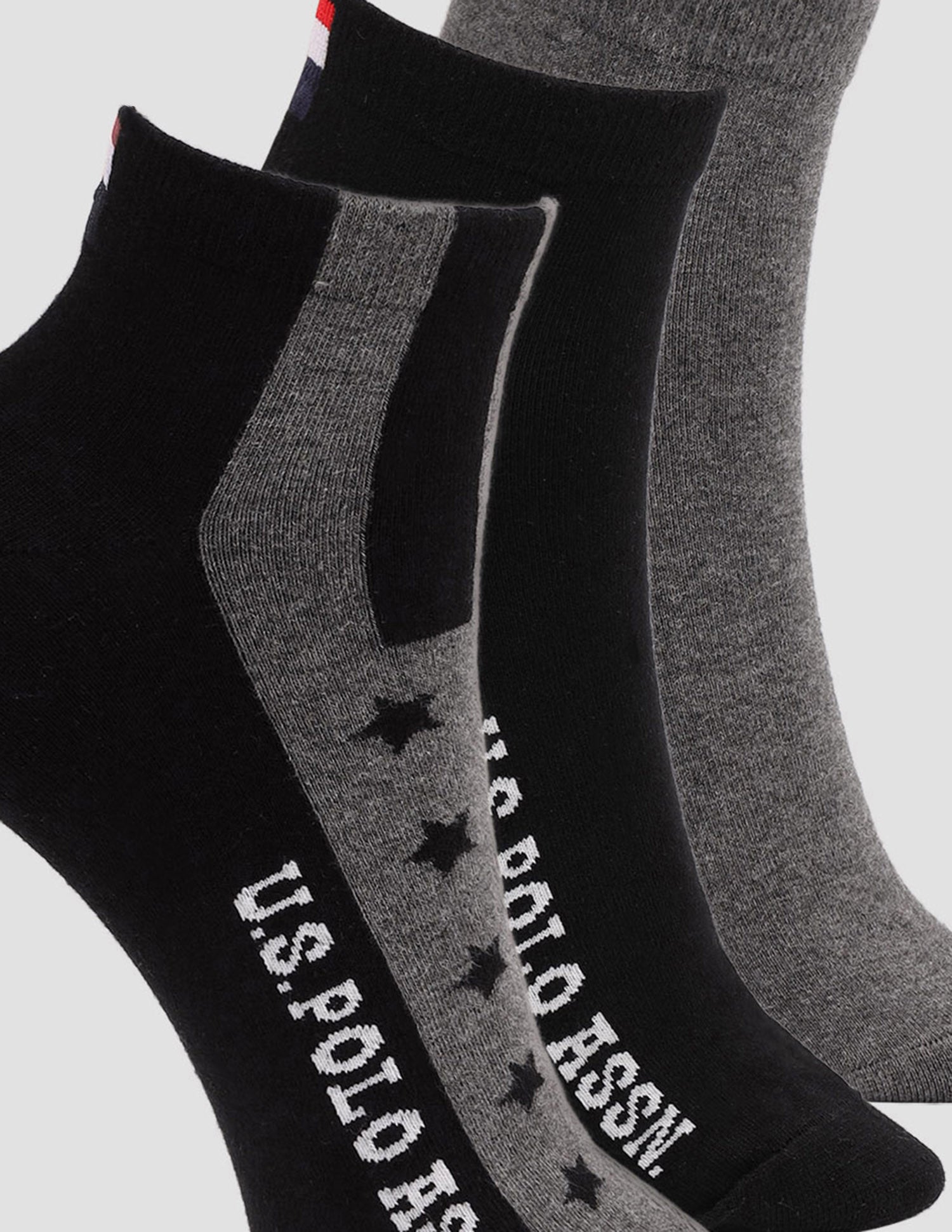 Ankle Length Stretch ES011 Socks - Pack Of 3 Anthra Mel, Black, Anthra Mel - U.S. Polo Assn. India | Large