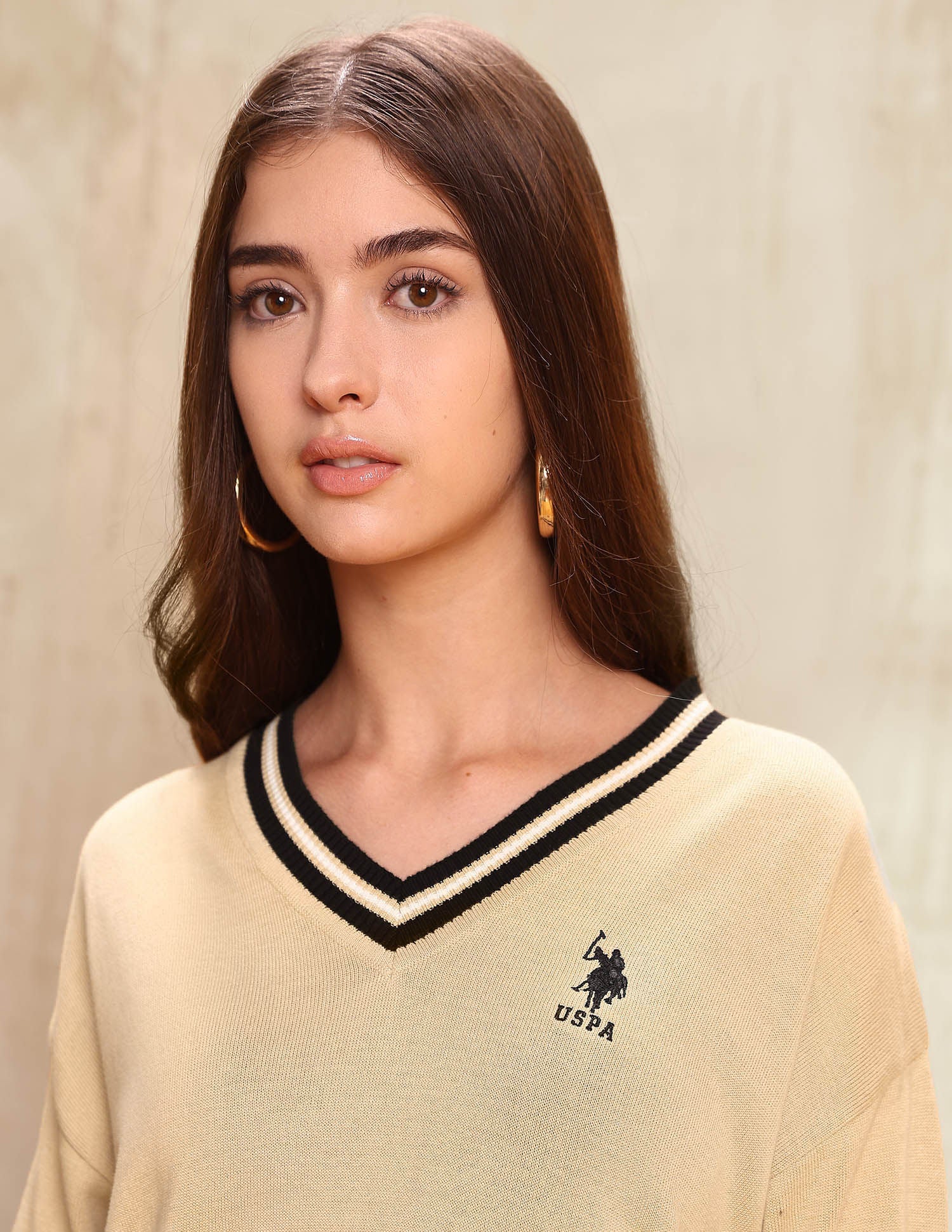 Relaxed Fit Solid Sweater Beige - U.S. POLO ASSN. | Large