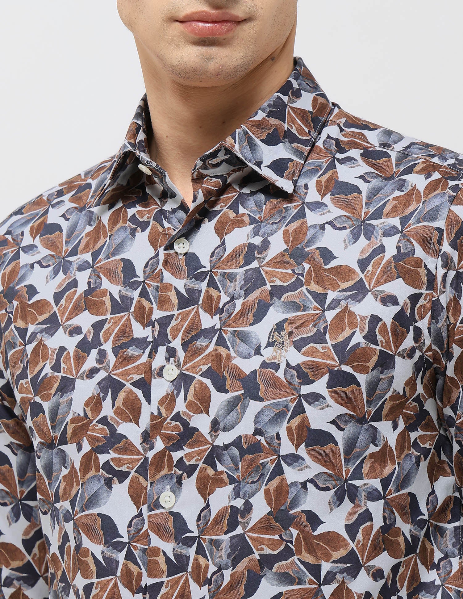 Satin Tropical Printed Shirt Brown - U.S. POLO ASSN. | Large