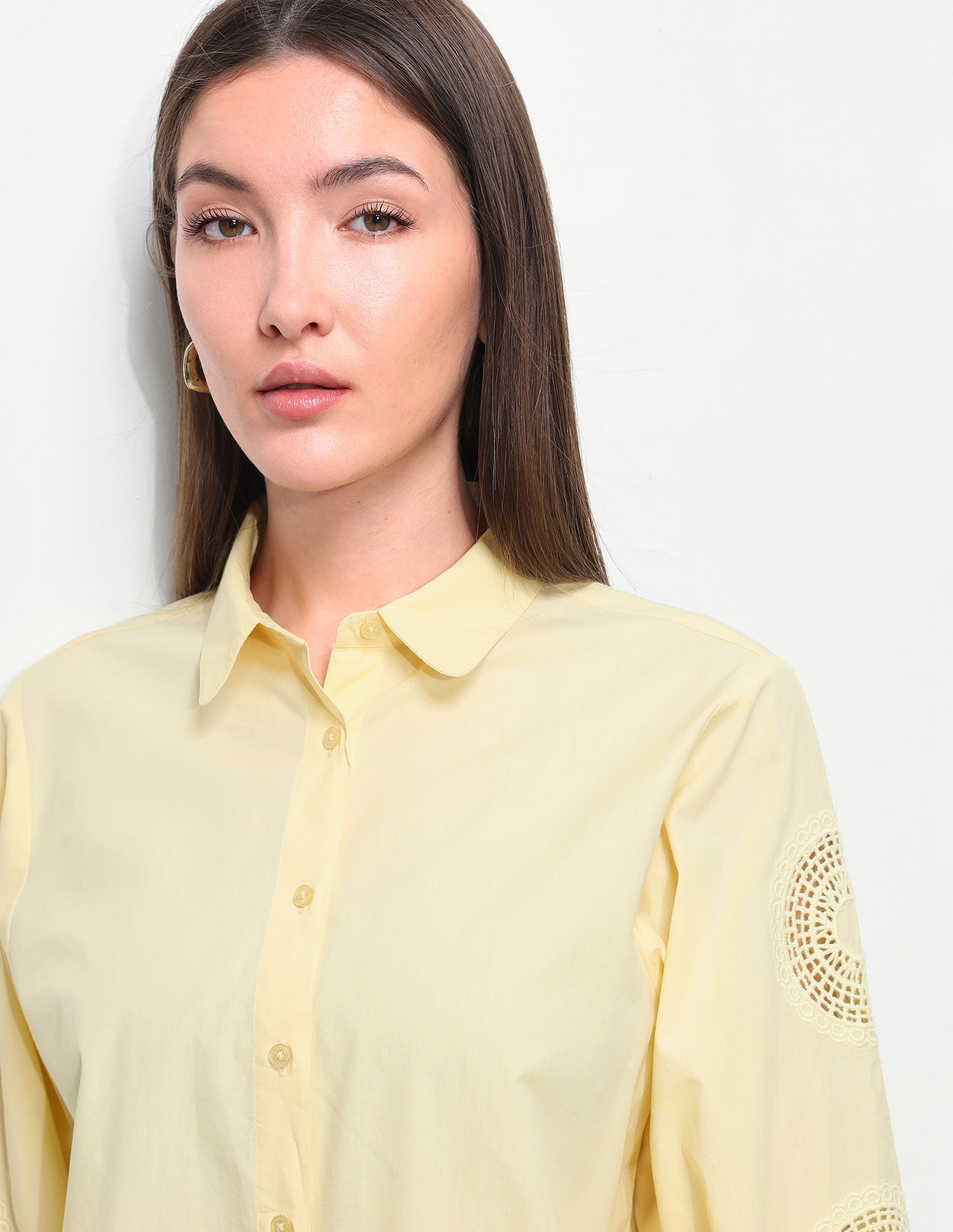 Crochet Solid Relaxed Fit Shirt Light Yellow - U.S. Polo Assn. India | Large