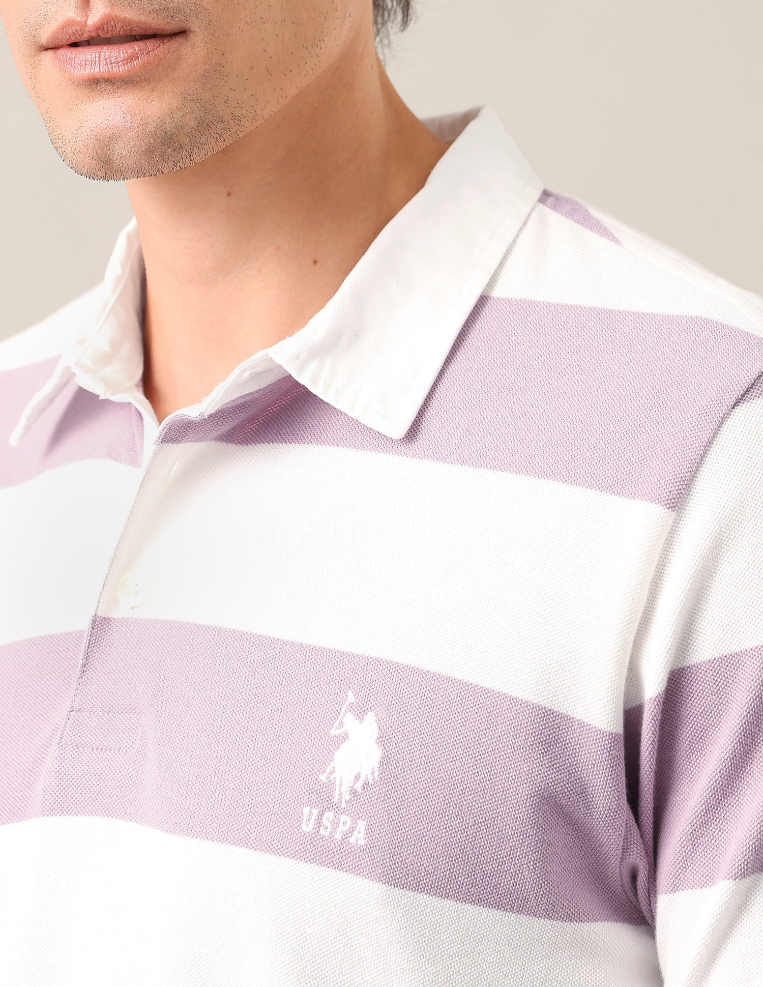 Horizontal Striped Slim Fit Polo Shirt Pink - U.S. Polo Assn. India | Large