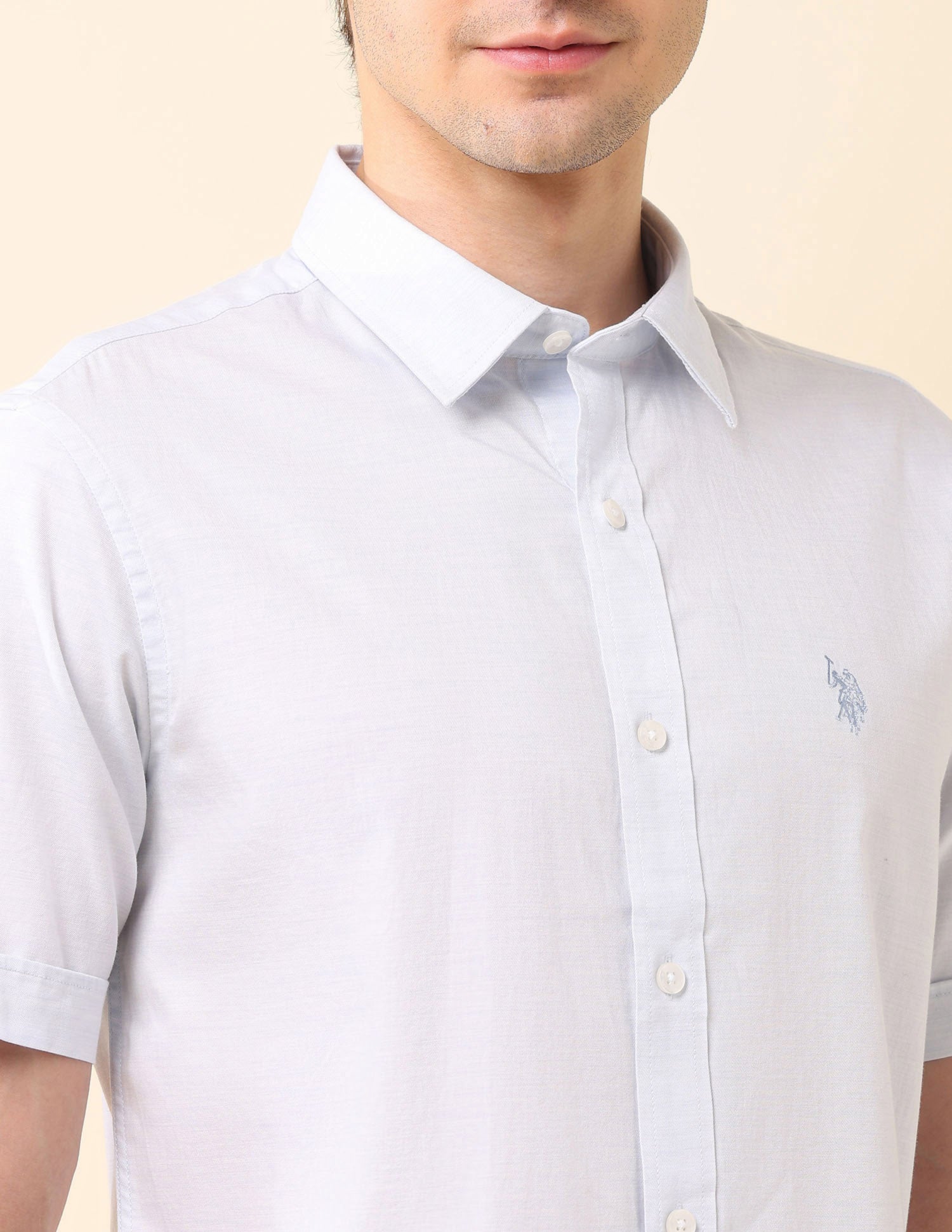 Pure Cotton Tailored Fit Shirt Light Blue - U.S. Polo Assn. India | Large
