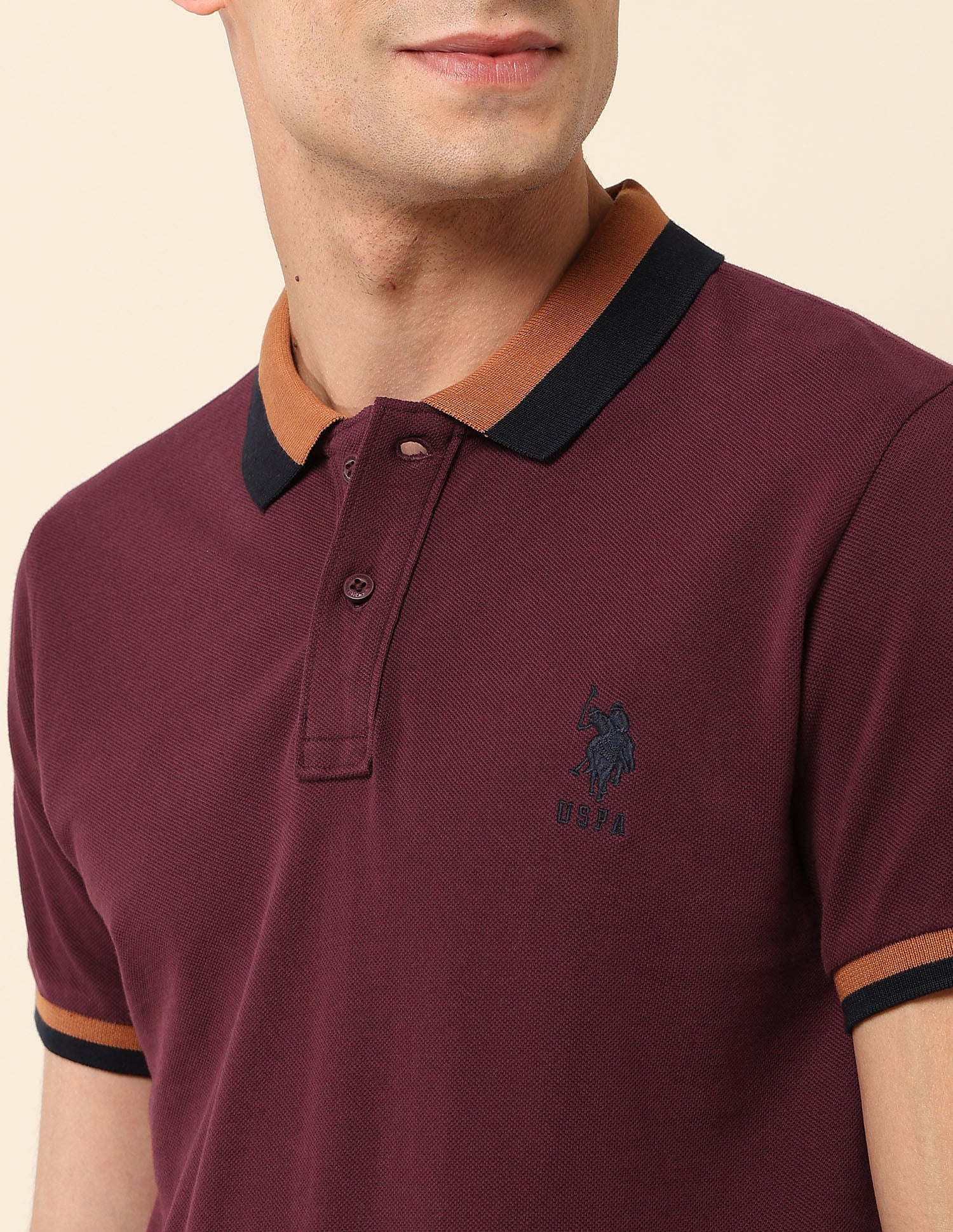 Slim Fit Solid Polo Shirt Maroon - U.S. Polo Assn. India | Large