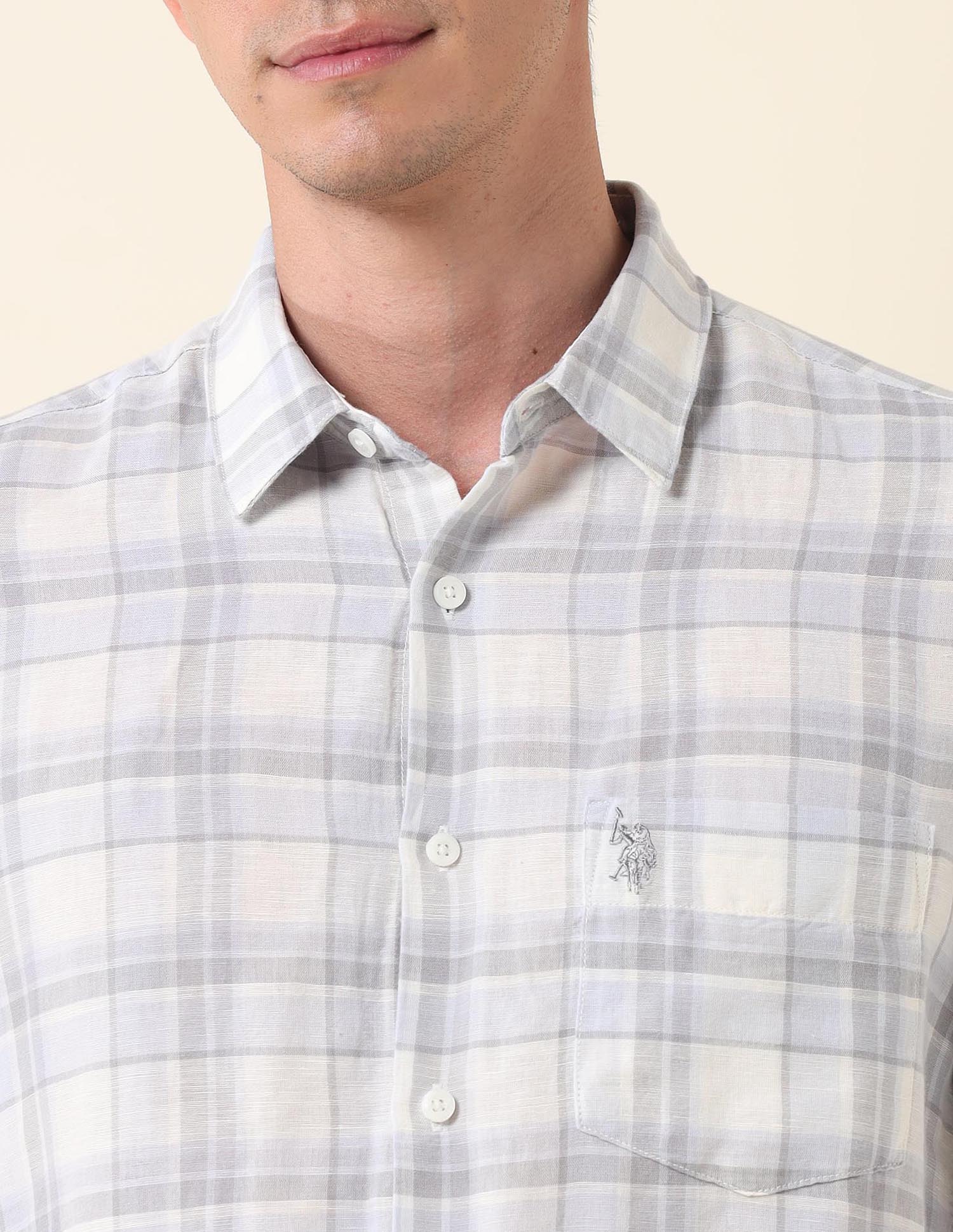 Plaid Checked Tailored Fit Shirt Grey - U.S. Polo Assn. India | Large
