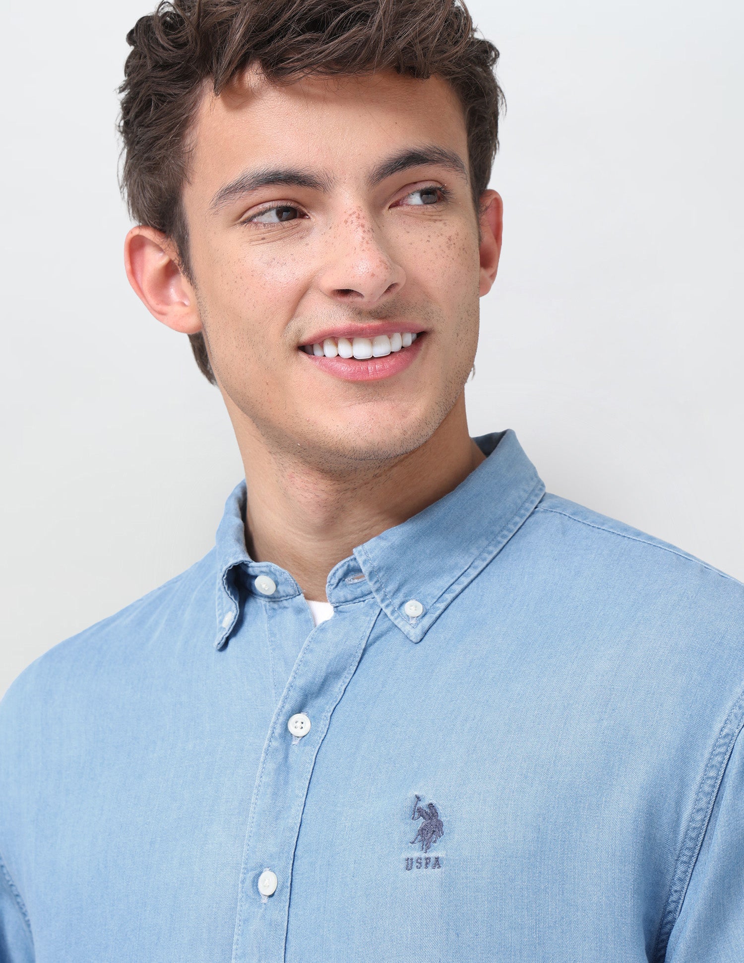 Solid Regular Fit Button Down Shirt Light Indigo - U.S. Polo Assn. India | Large