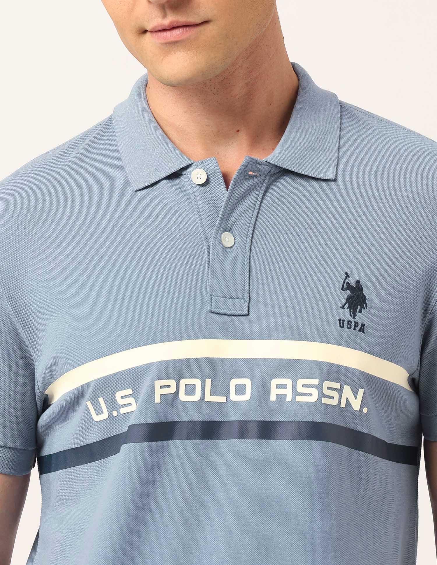 Brand Printed Muscle Fit Polo Shirt Blue - U.S. Polo Assn. India | Large