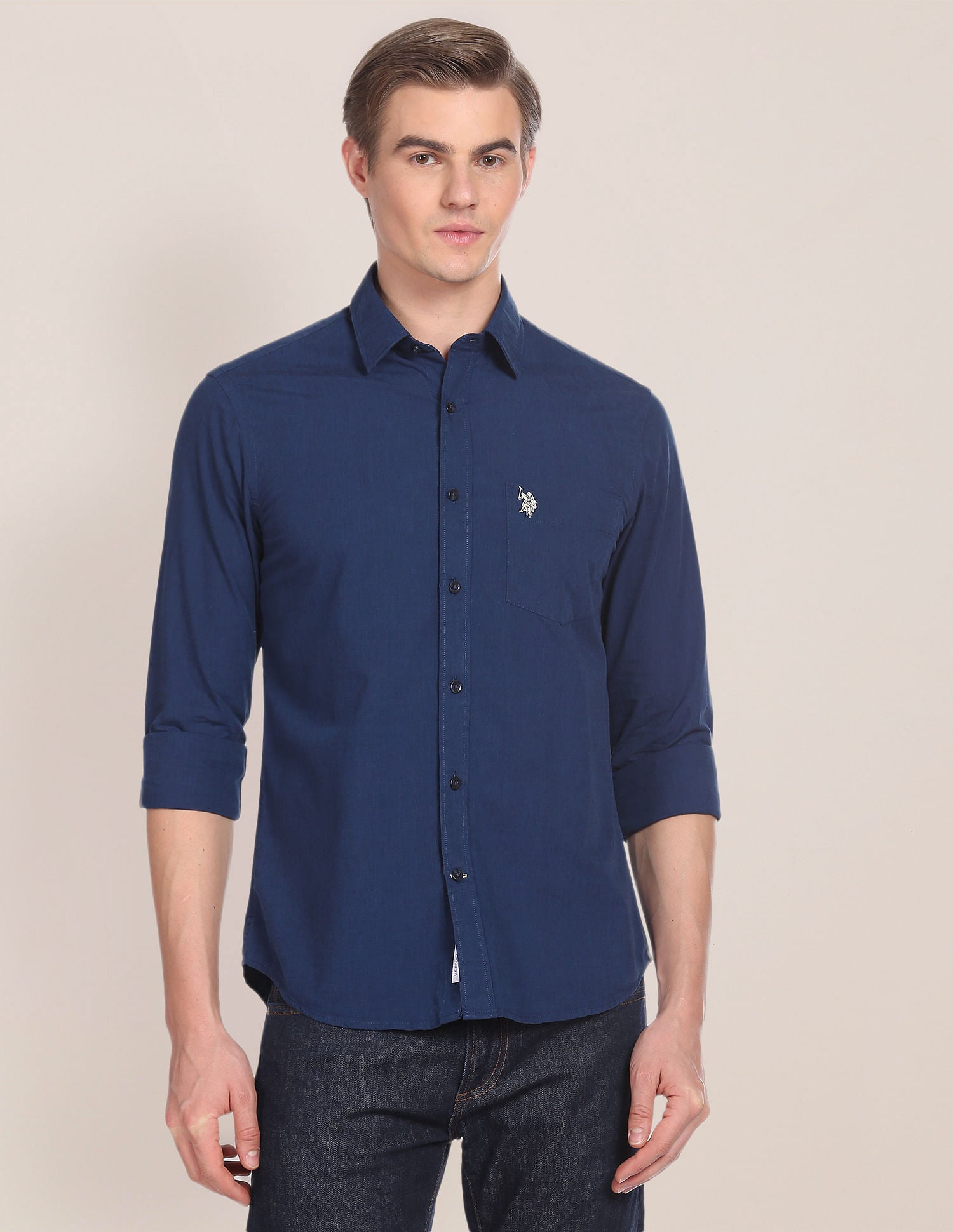 Solid Tailored Fit Shirt Navy - U.S. Polo Assn. India | Large