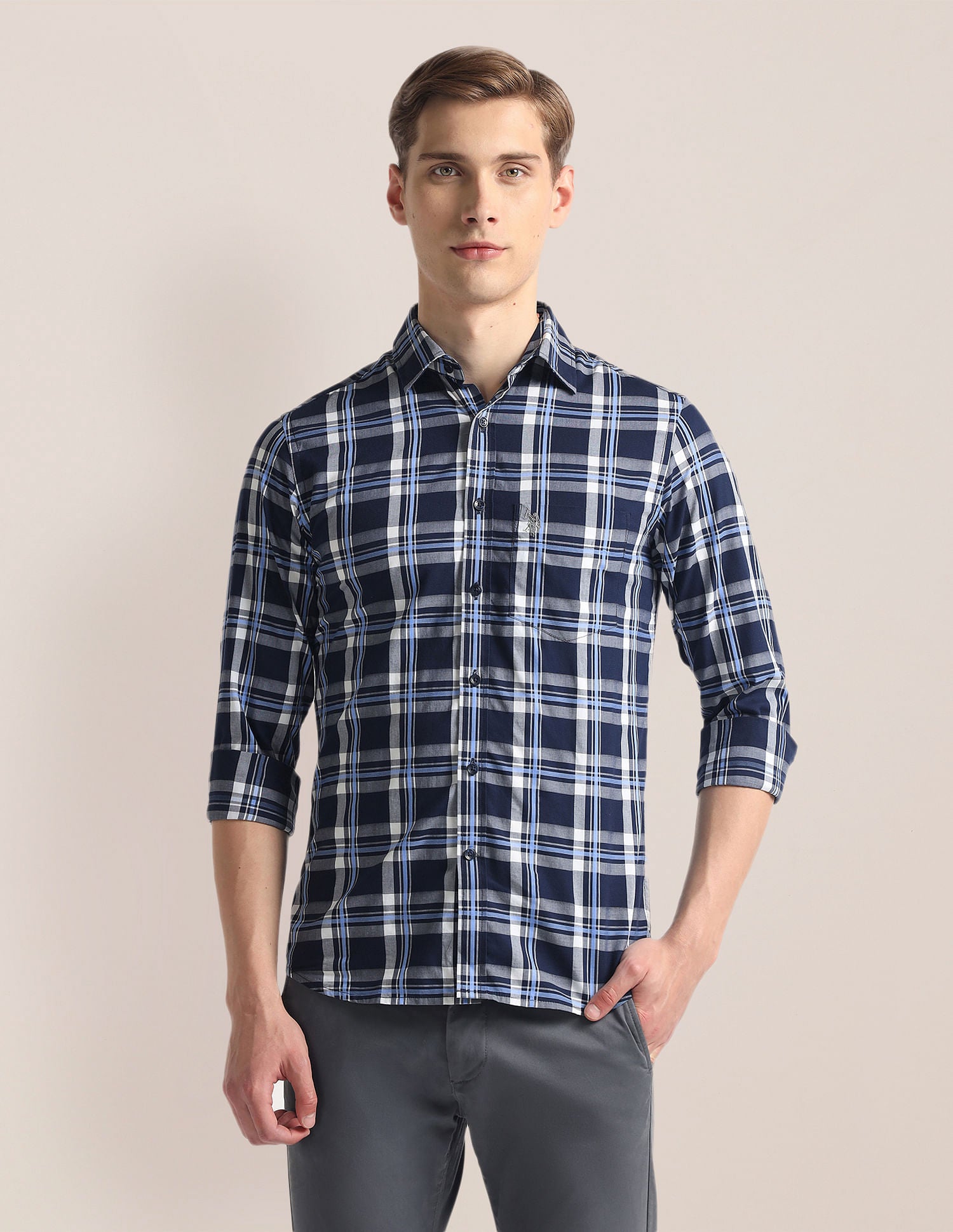 Tartan Check Oxford Shirt Navy - U.S. Polo Assn. India | Large