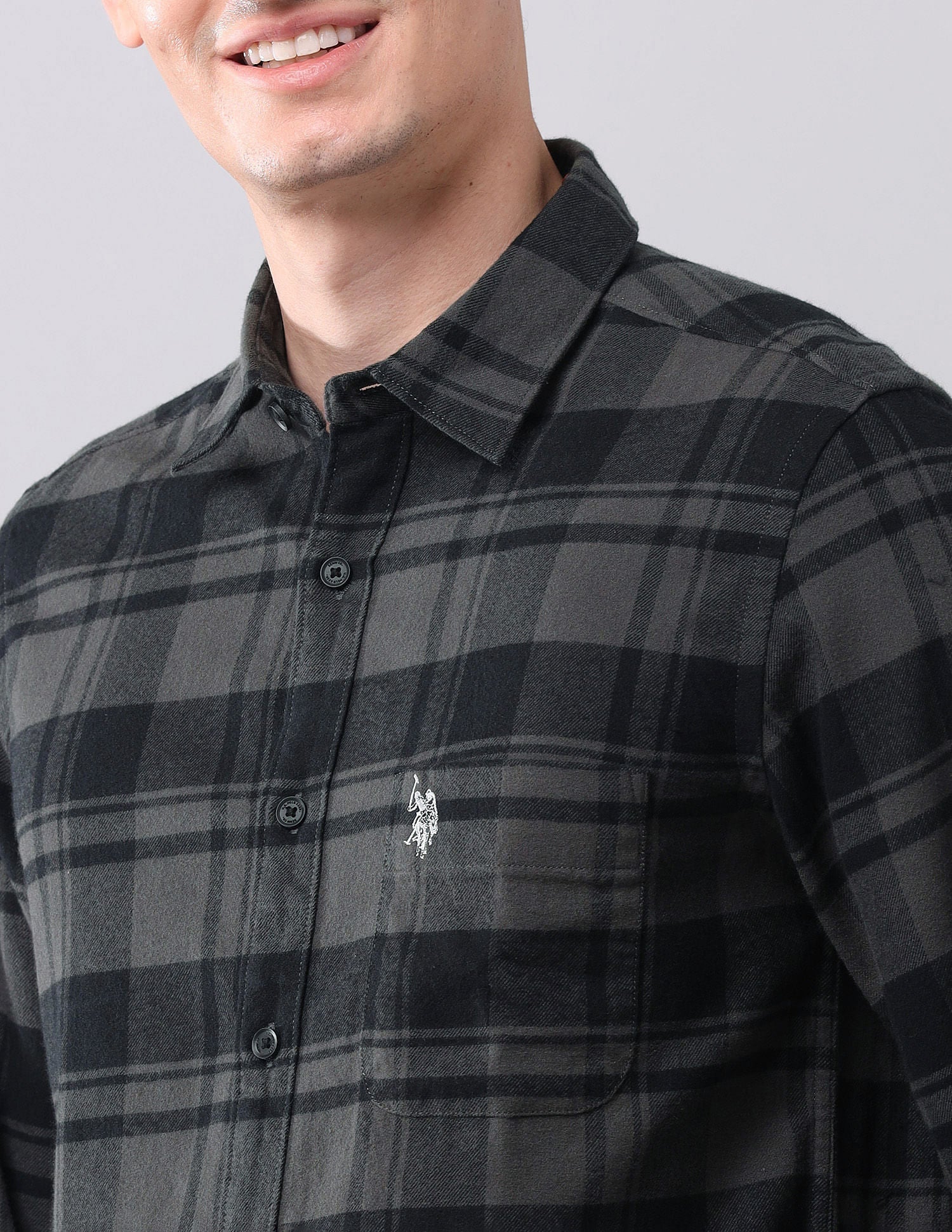Tartan Checked Pure Cotton Shirt Grey - U.S. POLO ASSN. | Large
