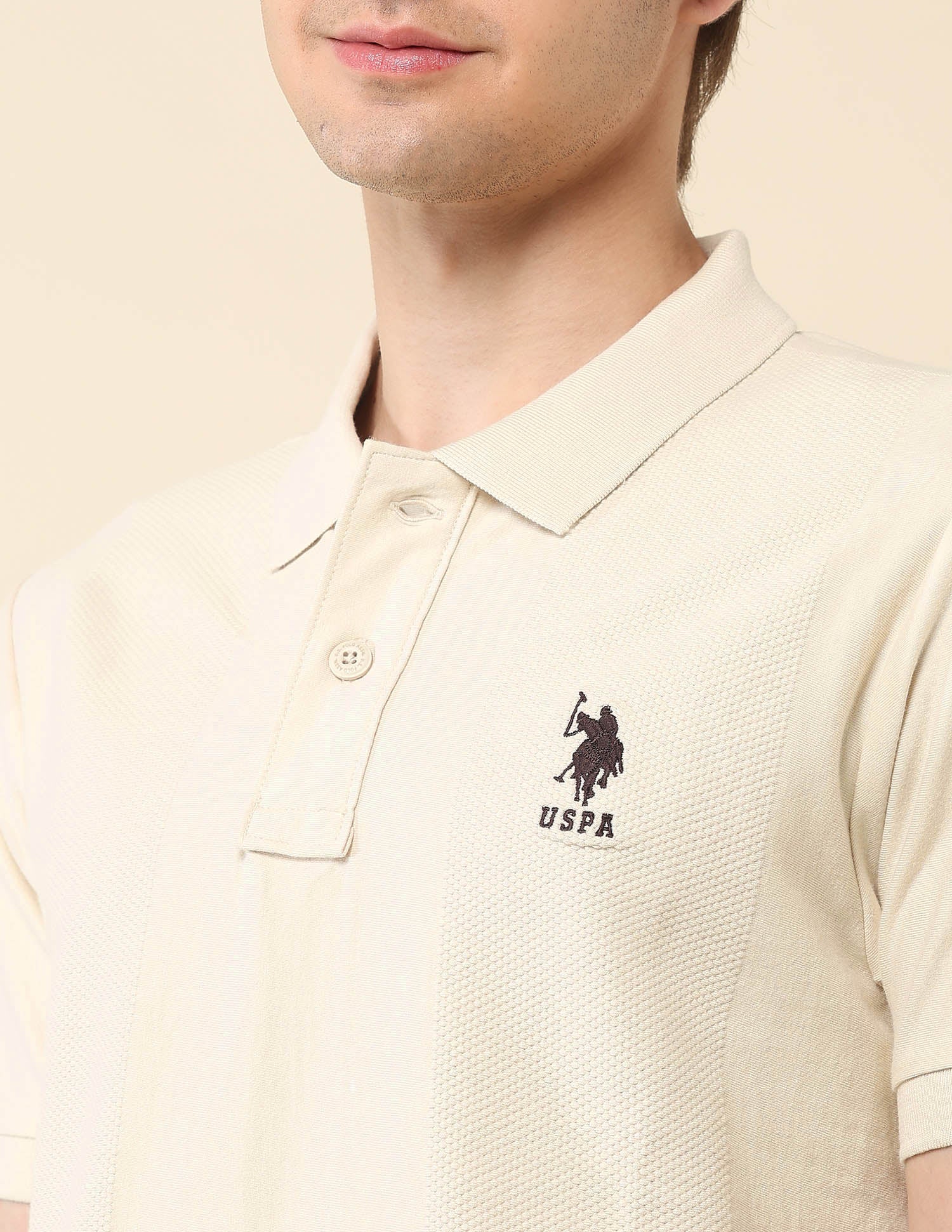 Textured Classic Polo Shirt Beige - U.S. Polo Assn. India | Large