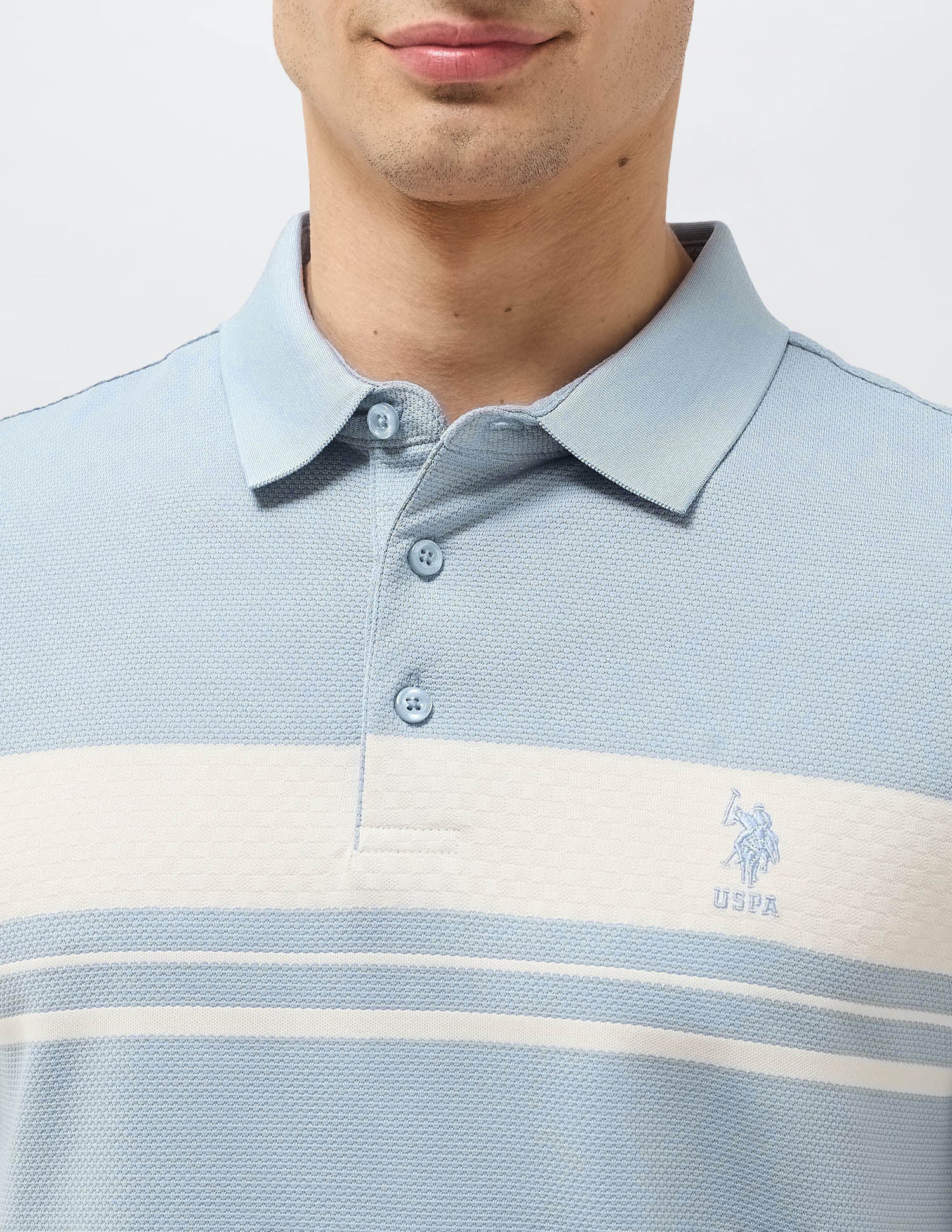 Horizontal Striped Slim Fit Polo Shirt Light Blue - U.S. POLO ASSN. | Large