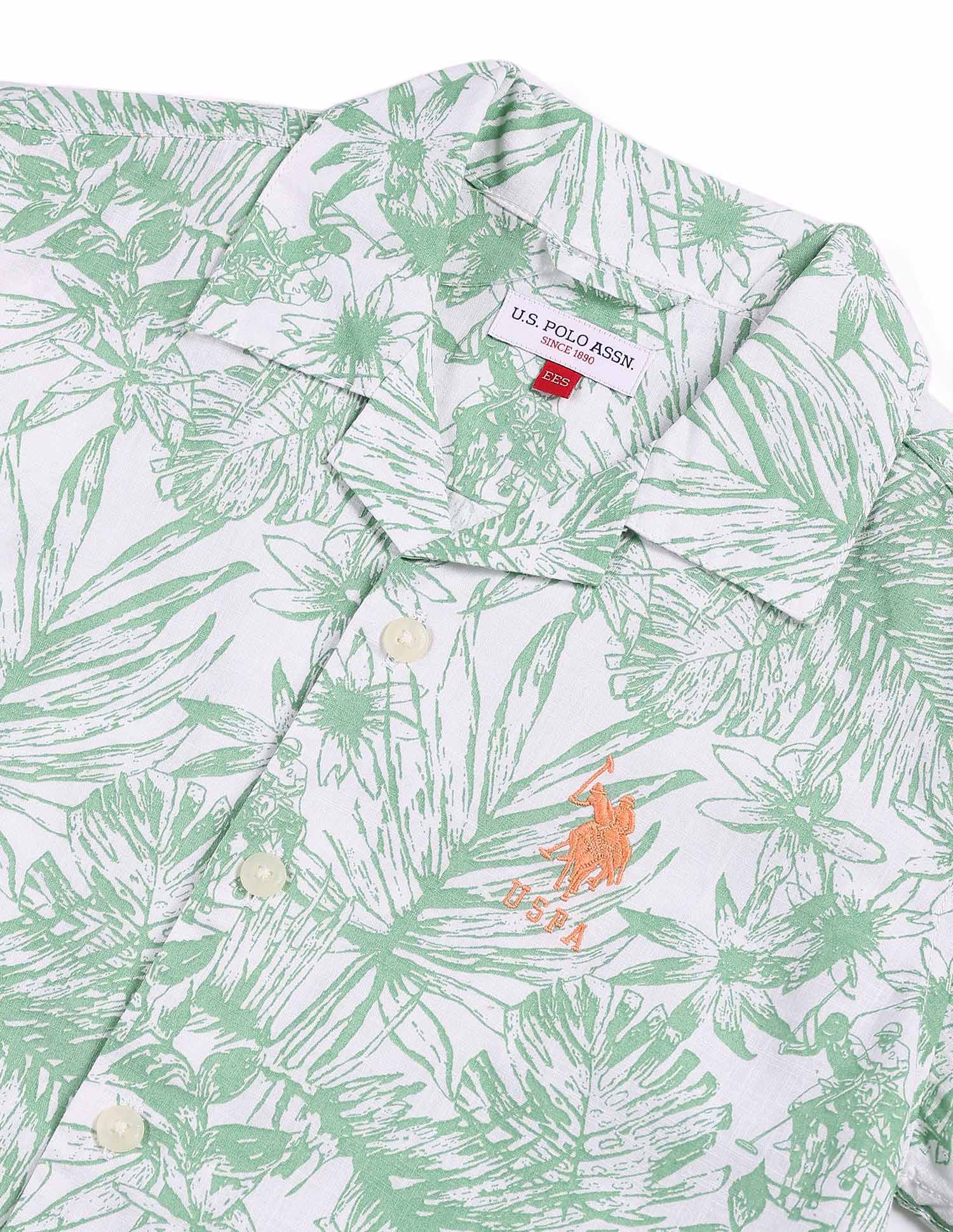 Boys Notch Collar Cotton Shirt Green - U.S. POLO ASSN. | Large