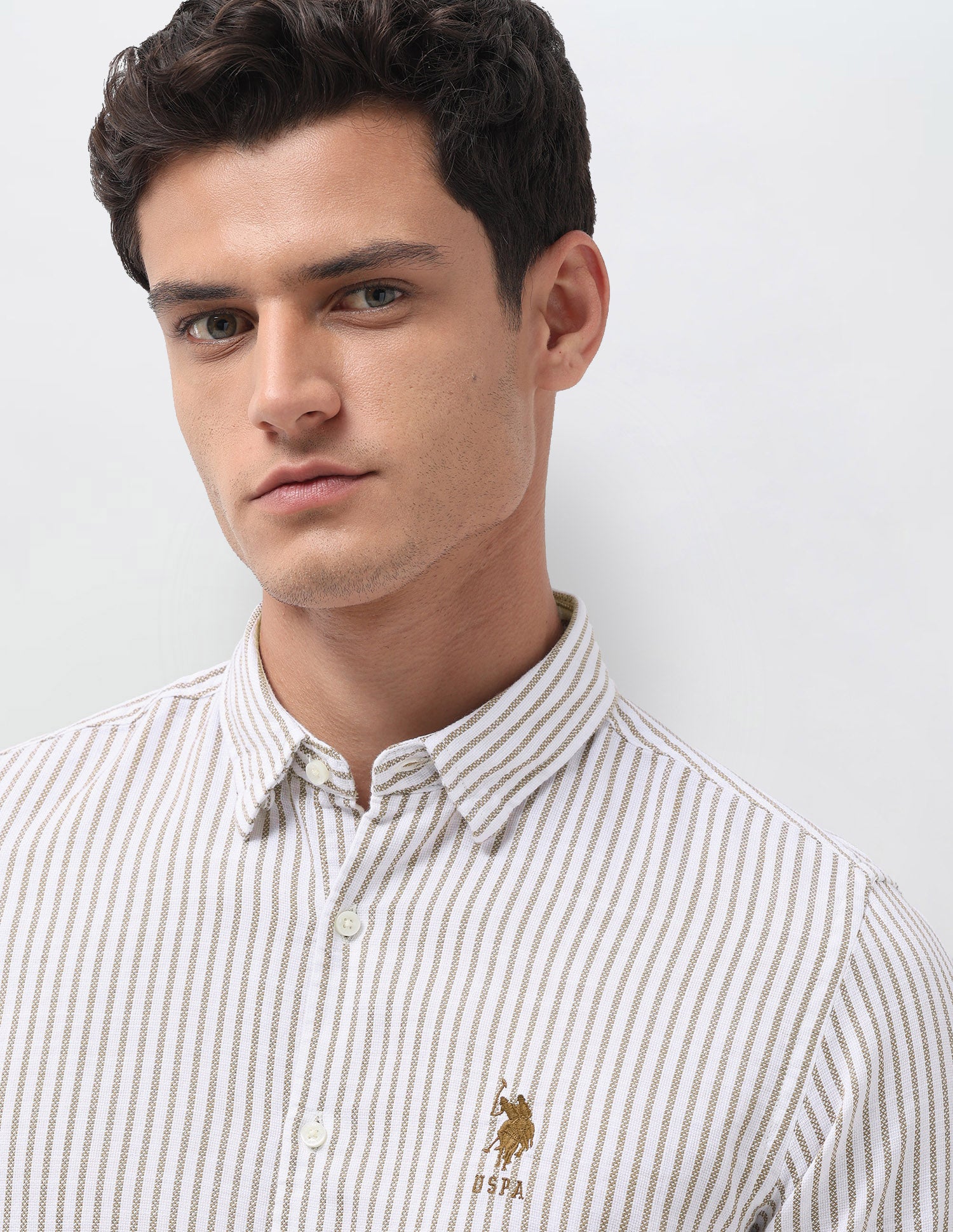 Vertical Striped Seersucker Shirt Ochre - U.S. Polo Assn. India | Large