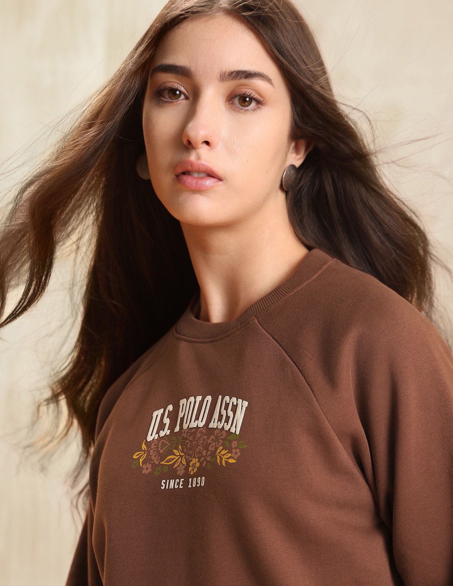 Raglan Fit Brand Printed Sweatshirt Dark Brown - U.S. POLO ASSN. | Large