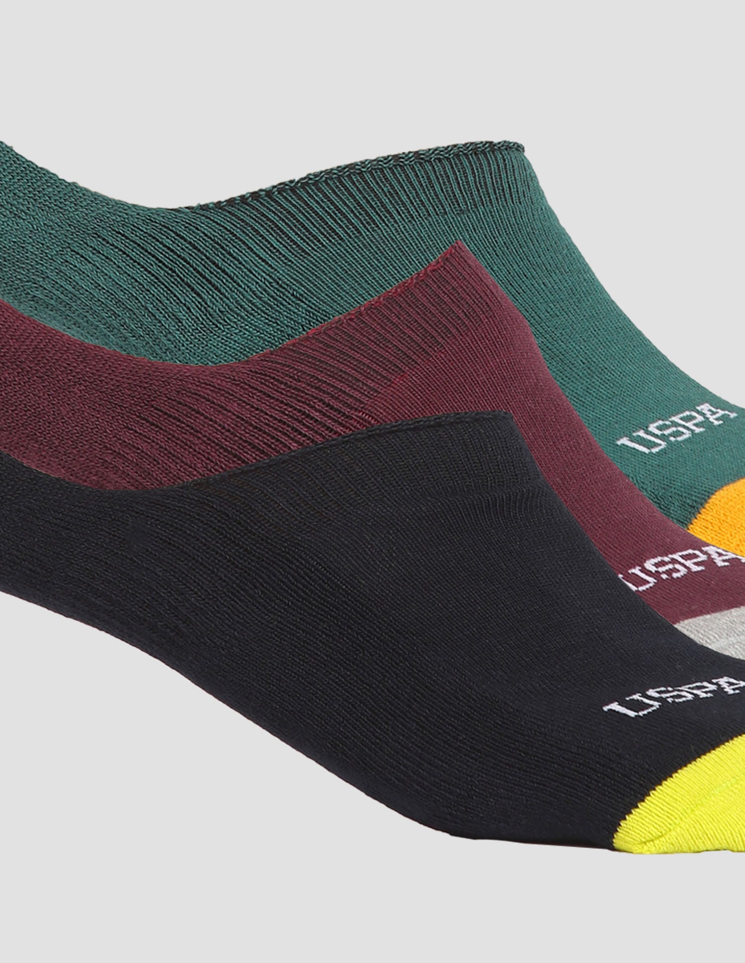 Terry Finish No Show ES004 Socks - Pack Of 3 Fig, Bistro Green and Navy - U.S. POLO ASSN. | Large