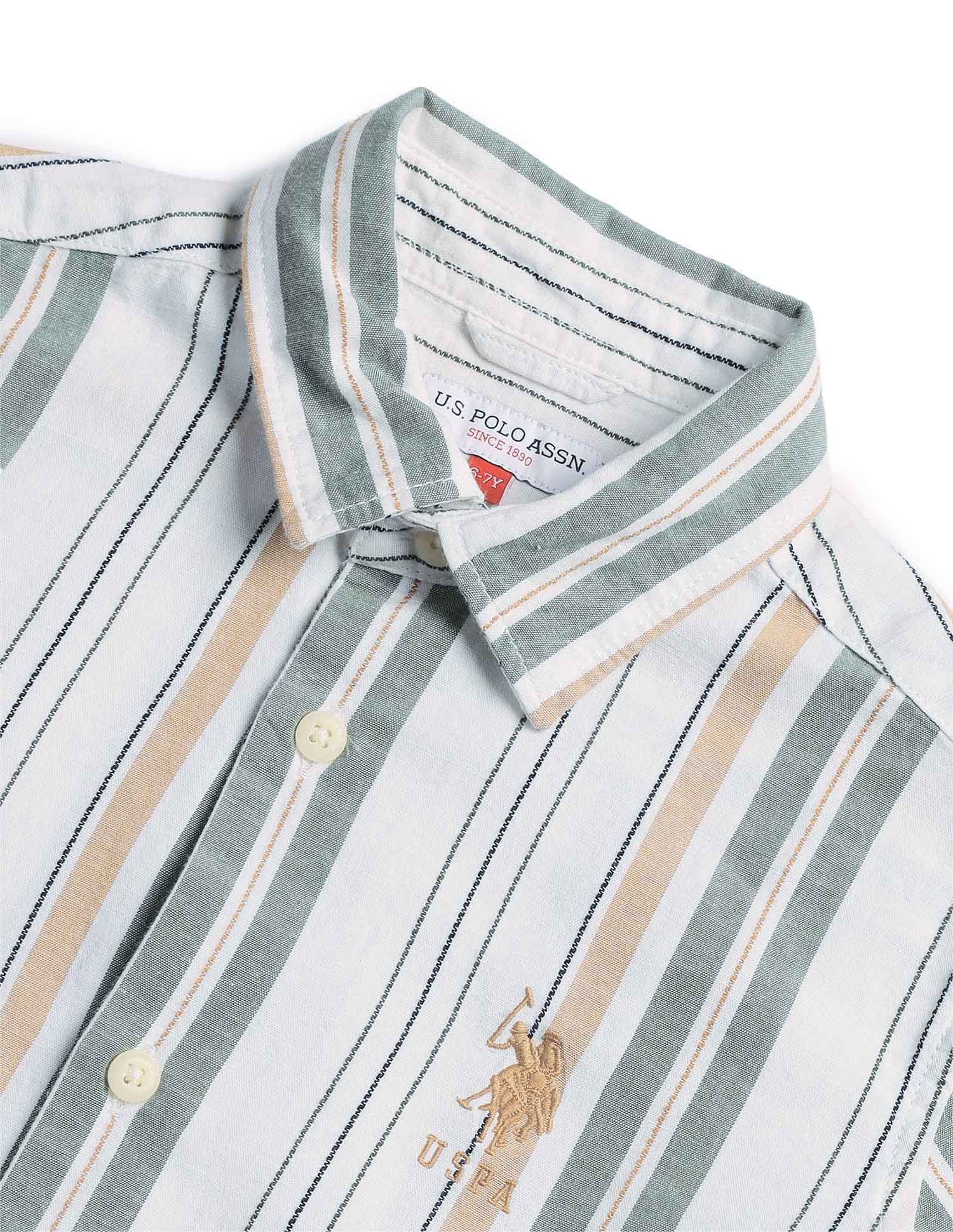 Boys Boxy Fit Vertical Striped Shirt Green - U.S. POLO ASSN. | Large