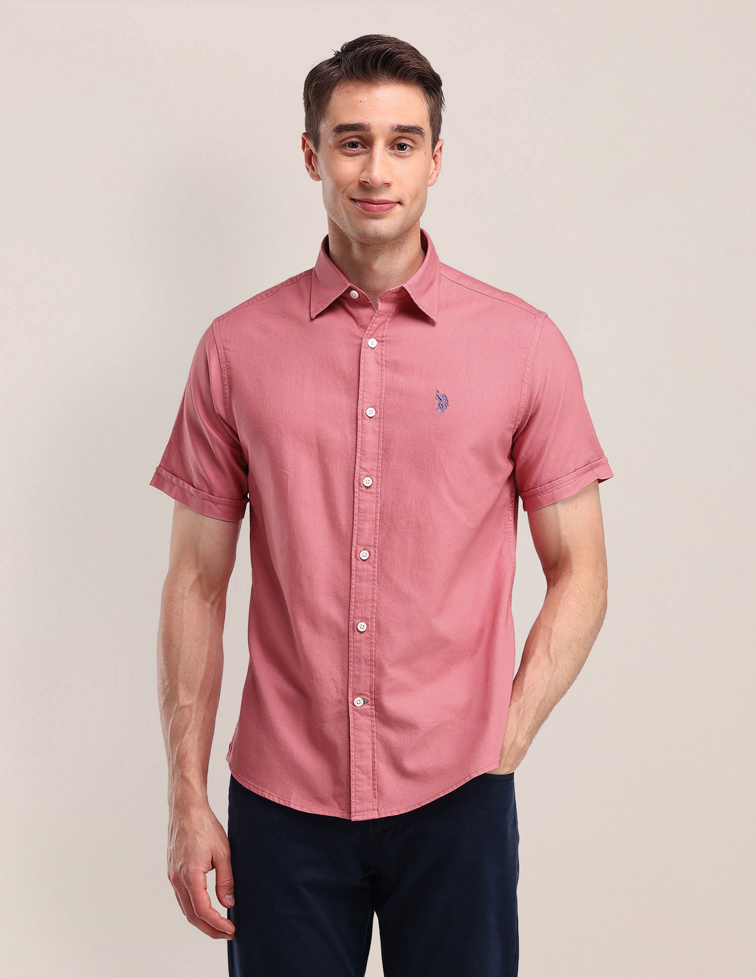 Tailored Fit Cotton Oxford Shirt Dark Pink - U.S. Polo Assn. India | Large
