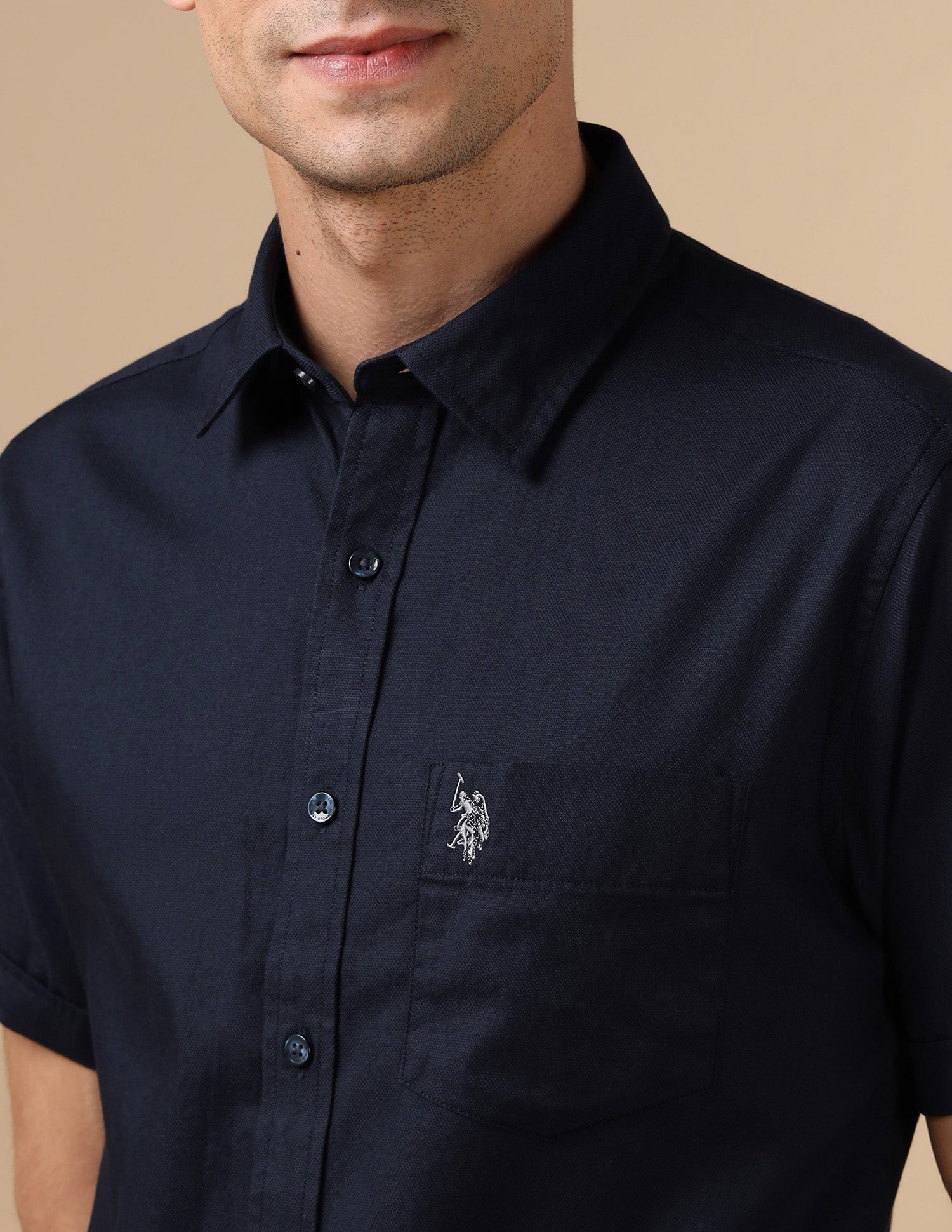 Dobby Pure Cotton Shirt Navy - U.S. POLO ASSN. | Large