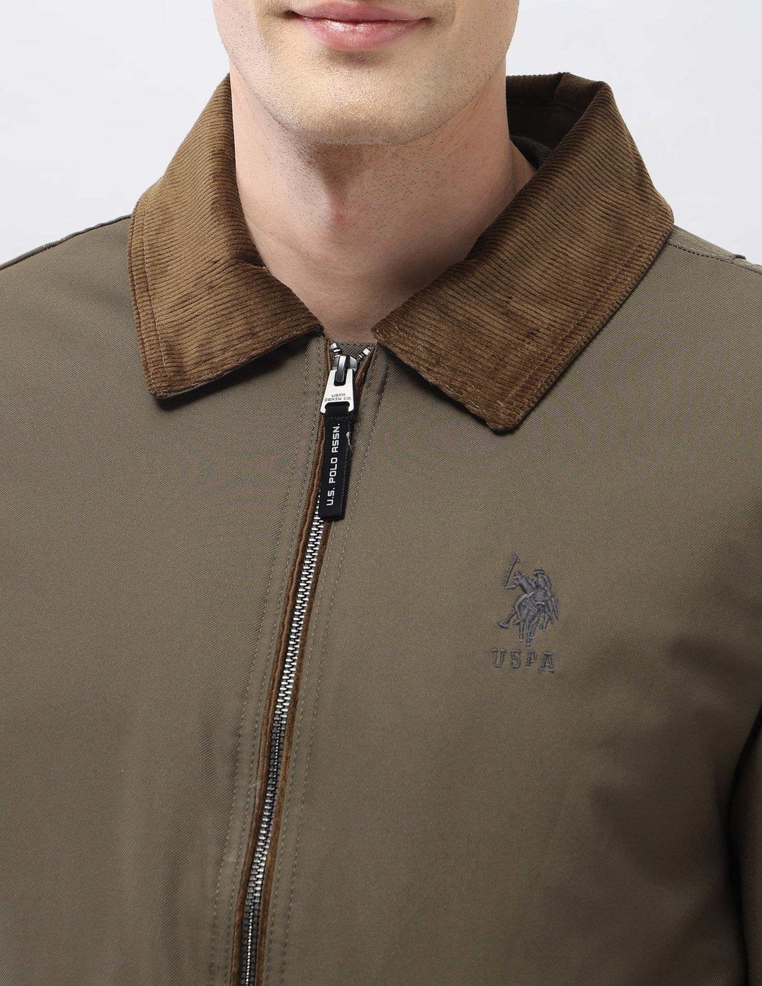 Solid Regular Fit Jacket Olive - U.S. Polo Assn. India | Large