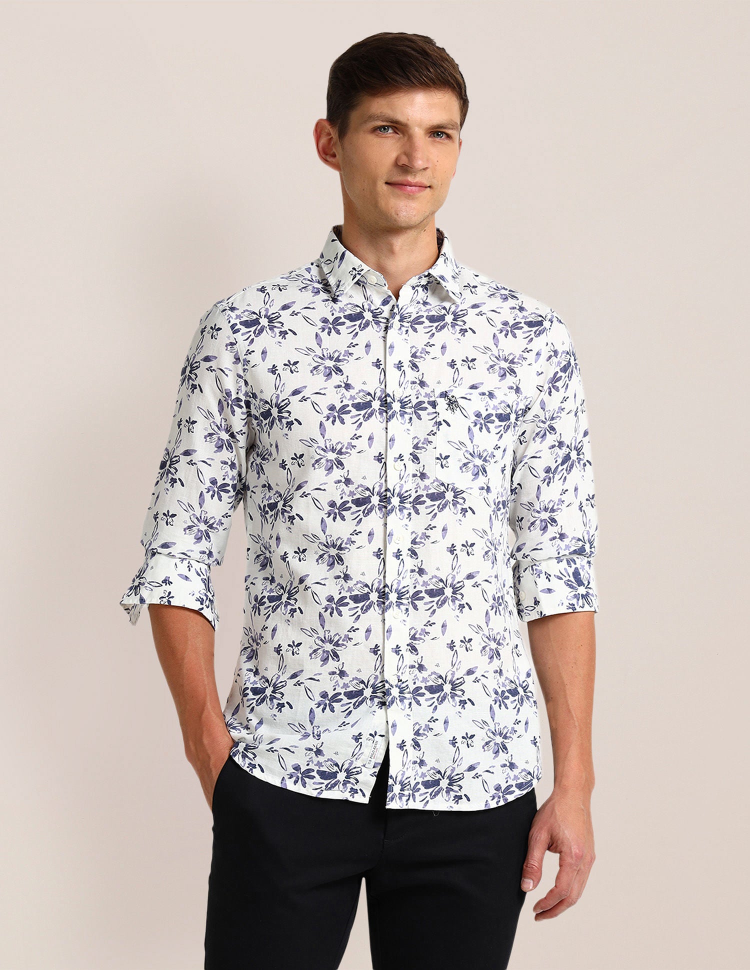 Tailored Fit Floral Shirt Off-White - U.S. Polo Assn. India | Large