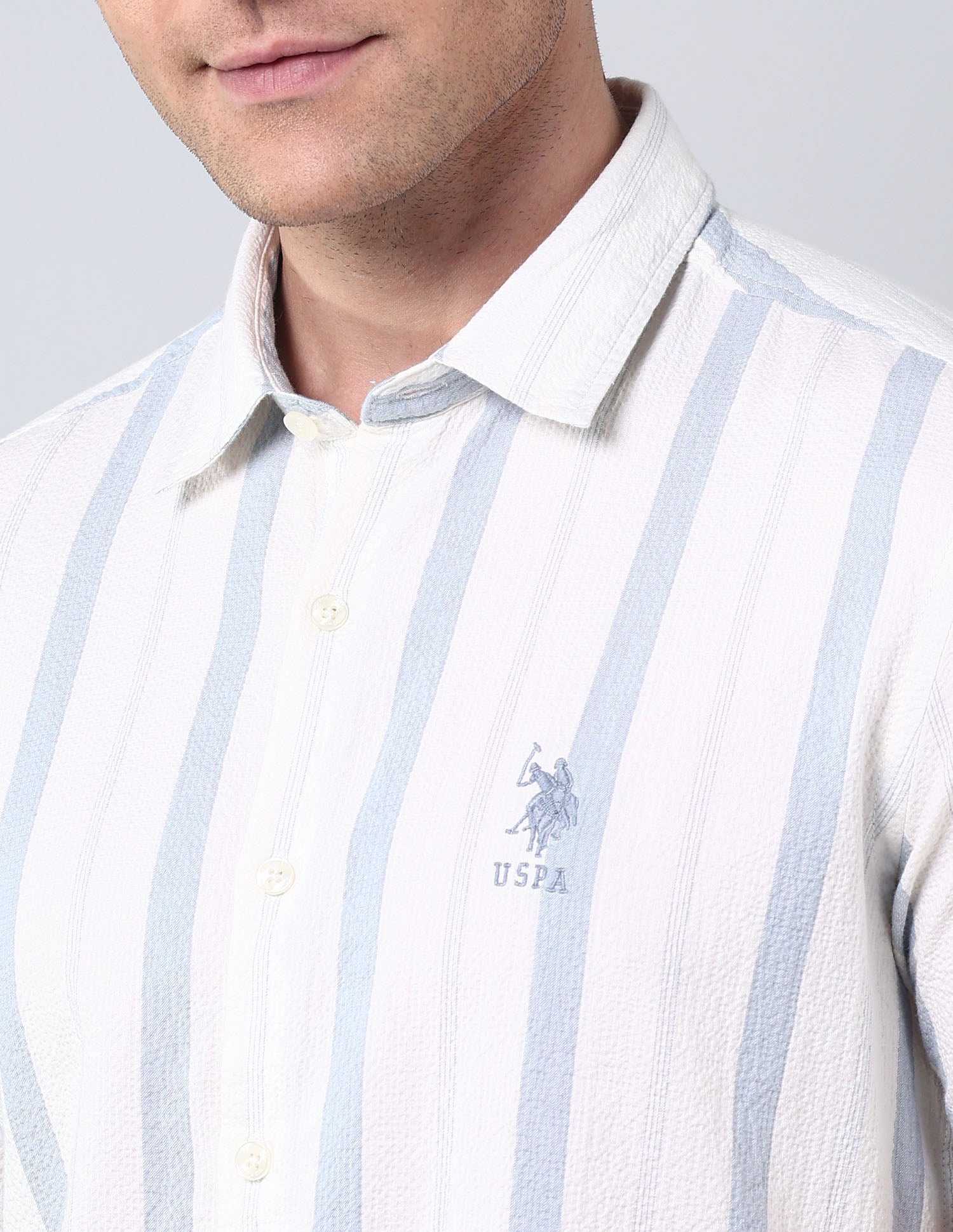 Vertical Striped Regular Fit Shirt Light Blue - U.S. Polo Assn. India | Large