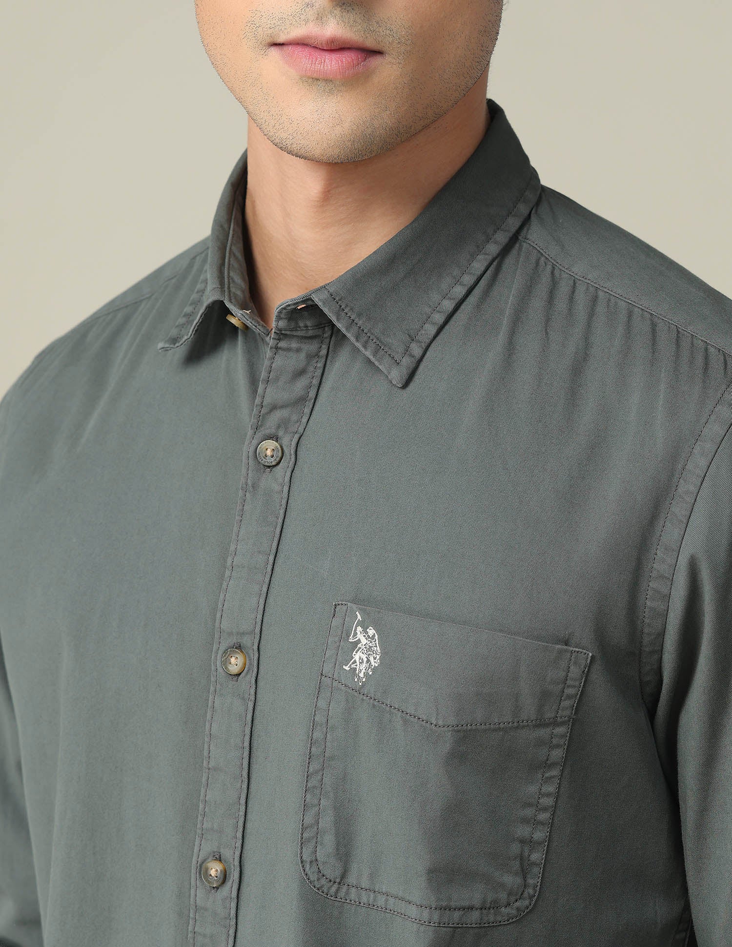Solid Slim Shirt Charcoal - U.S. POLO ASSN. | Large
