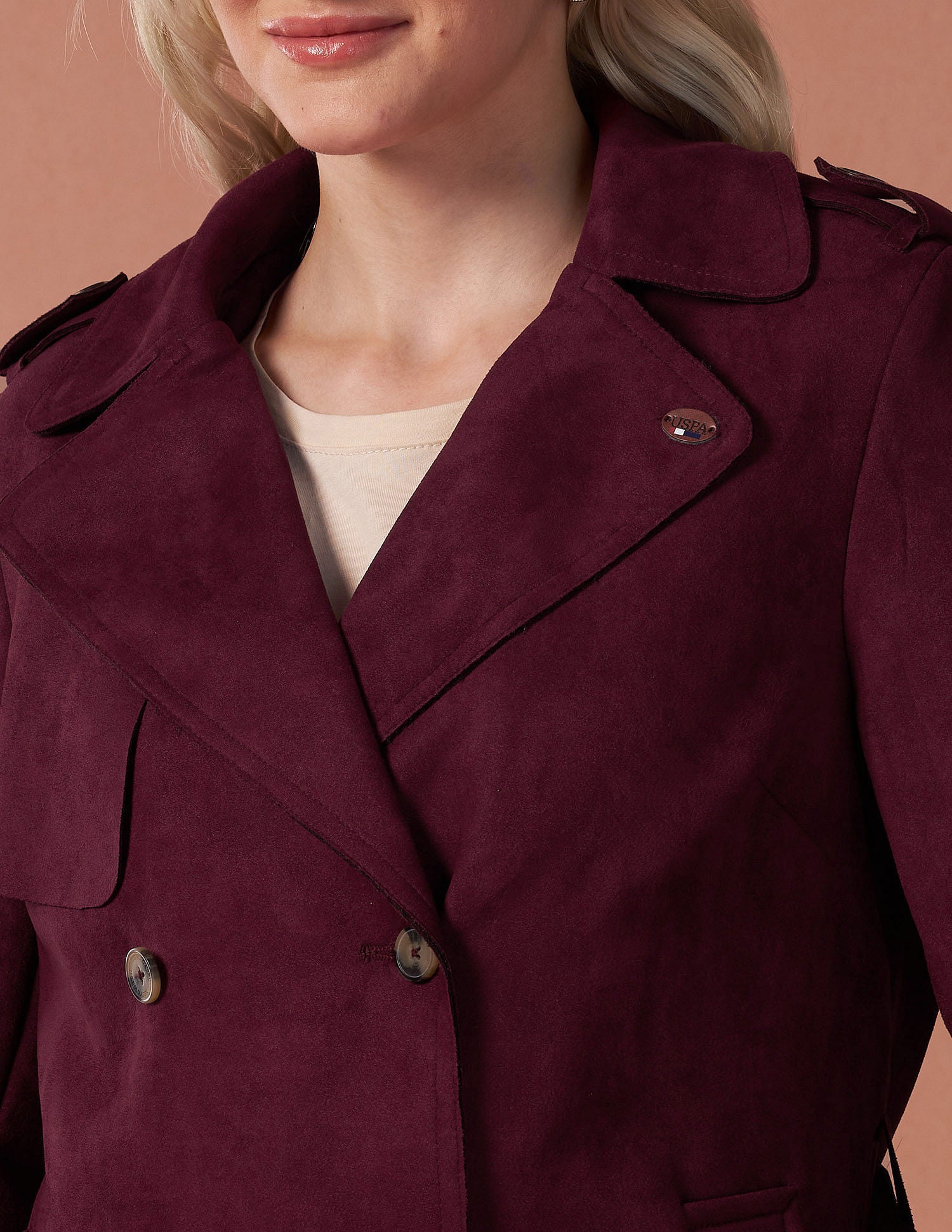 Longline Lapel Collar Jacket Wine - U.S. POLO ASSN. | Large