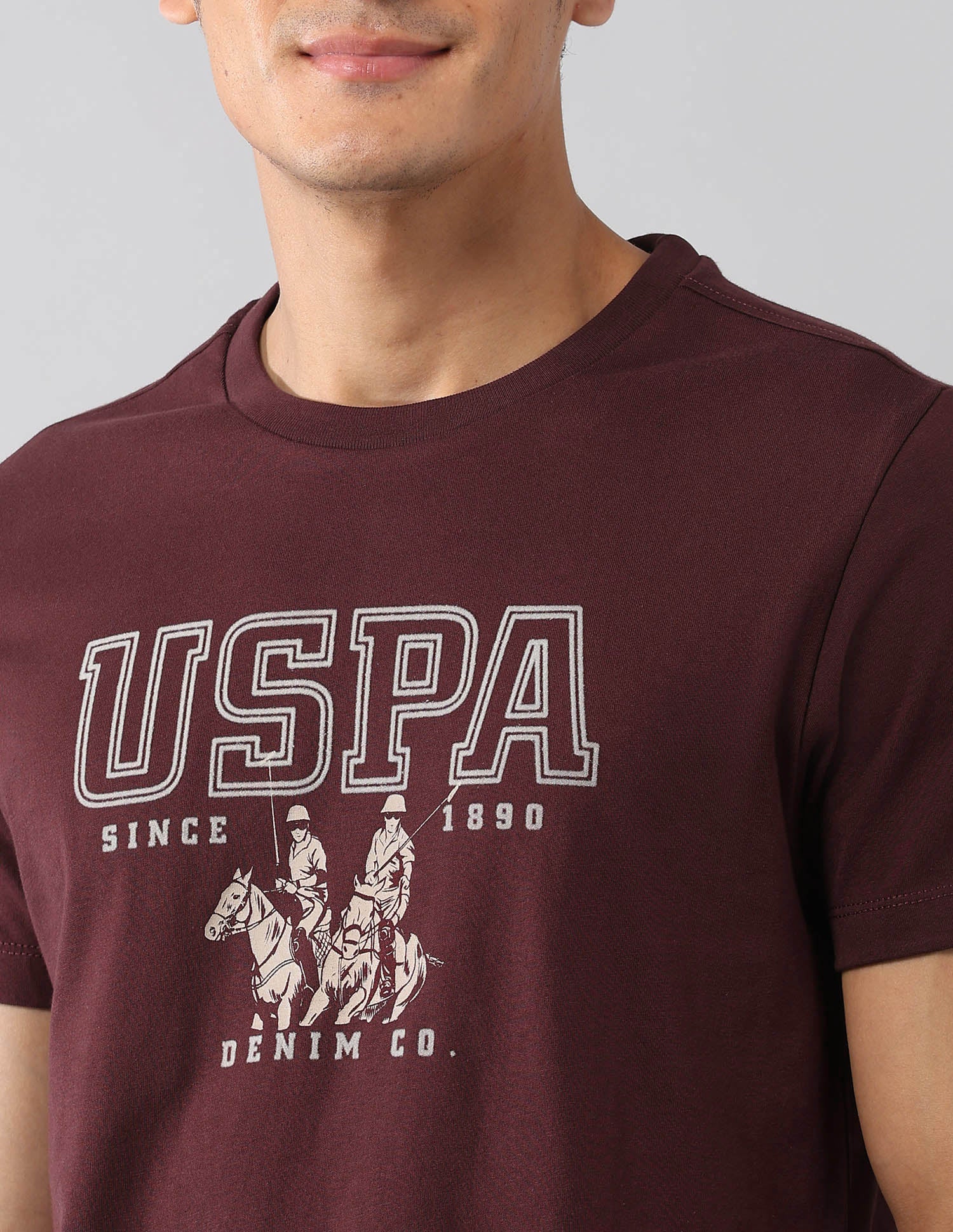 Brand Printed Muscle Fit Colligiate T-Shirt Wine - U.S. Polo Assn. India | Large
