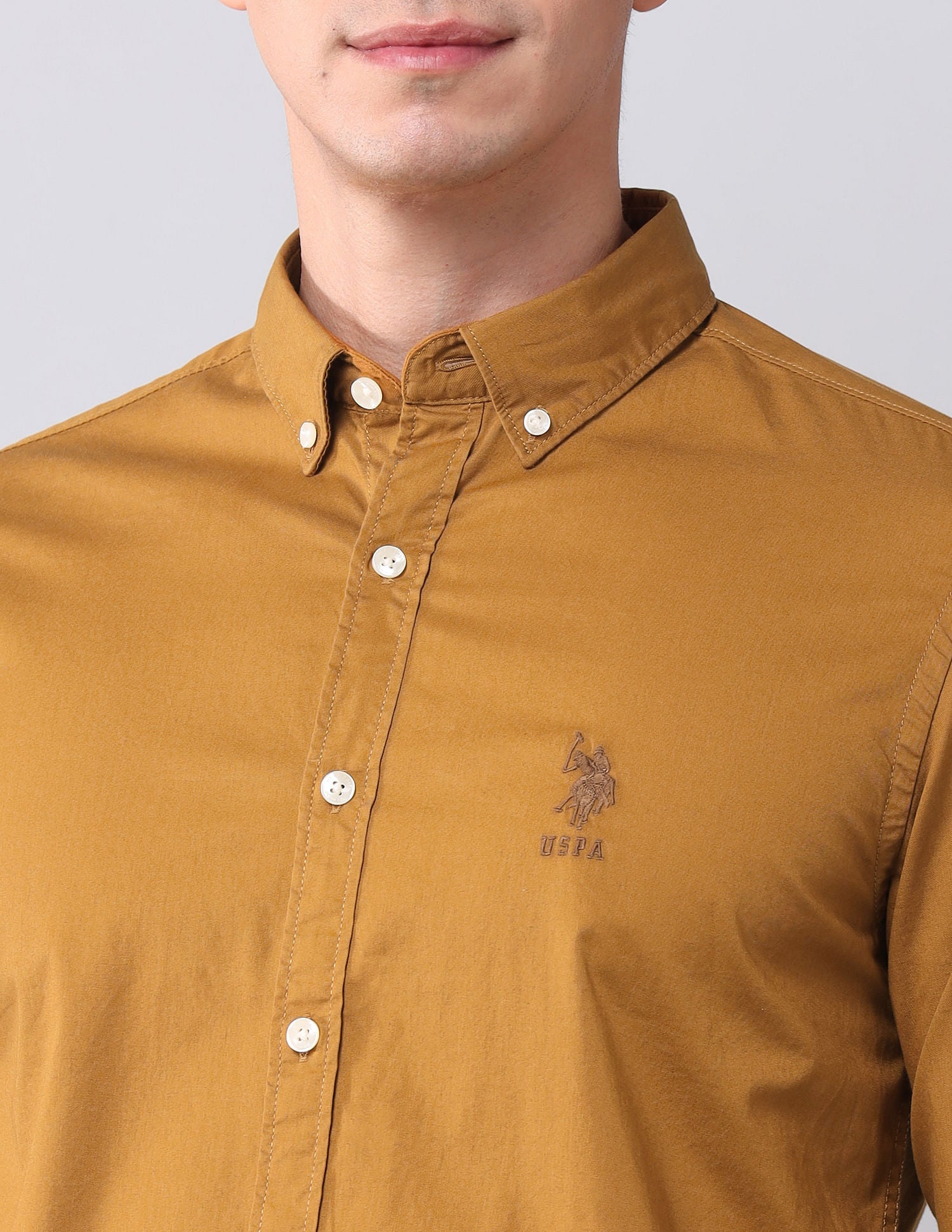 Regular Fit Twill Solid Shirt Ochre - U.S. POLO ASSN. | Large