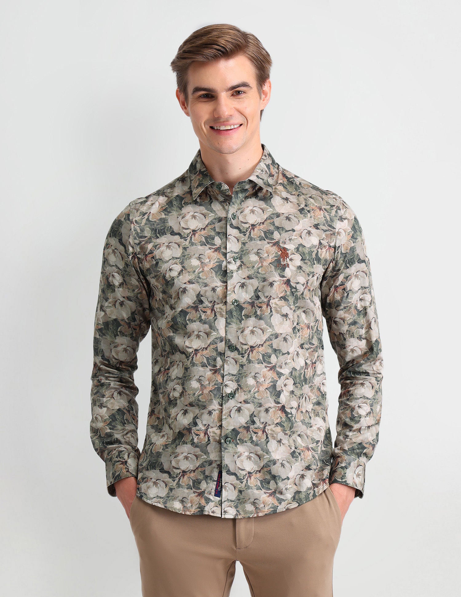 Satin Digital Print Shirt Olive - U.S. POLO ASSN. | Large