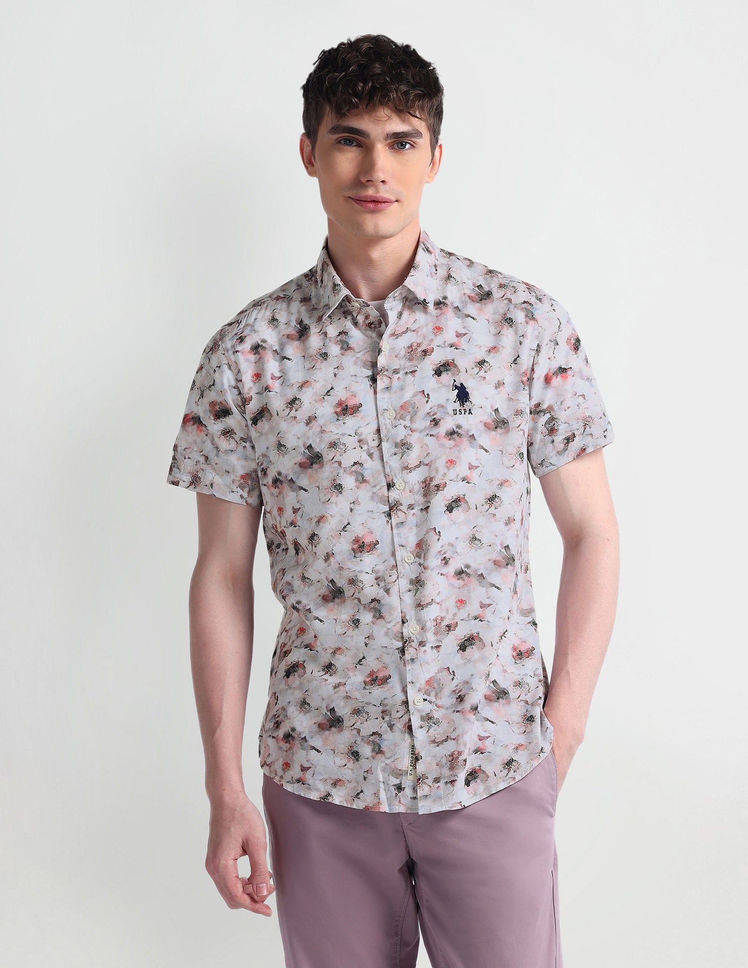 Short Sleeve Slim Fit Floral Shirt Grey - U.S. POLO ASSN. | Large