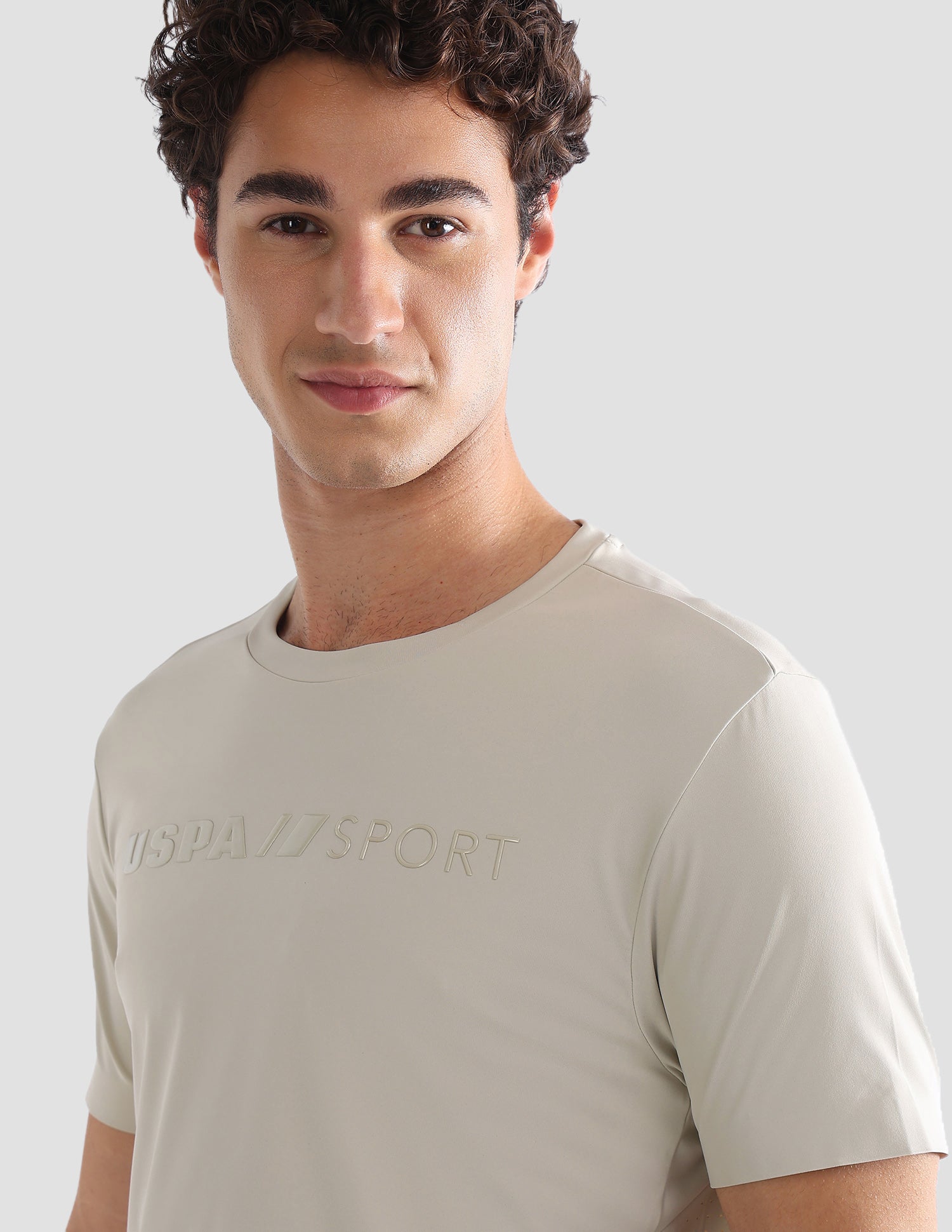 Solid Slim Fit Active T-Shirt Beige - U.S. Polo Assn. India | Large