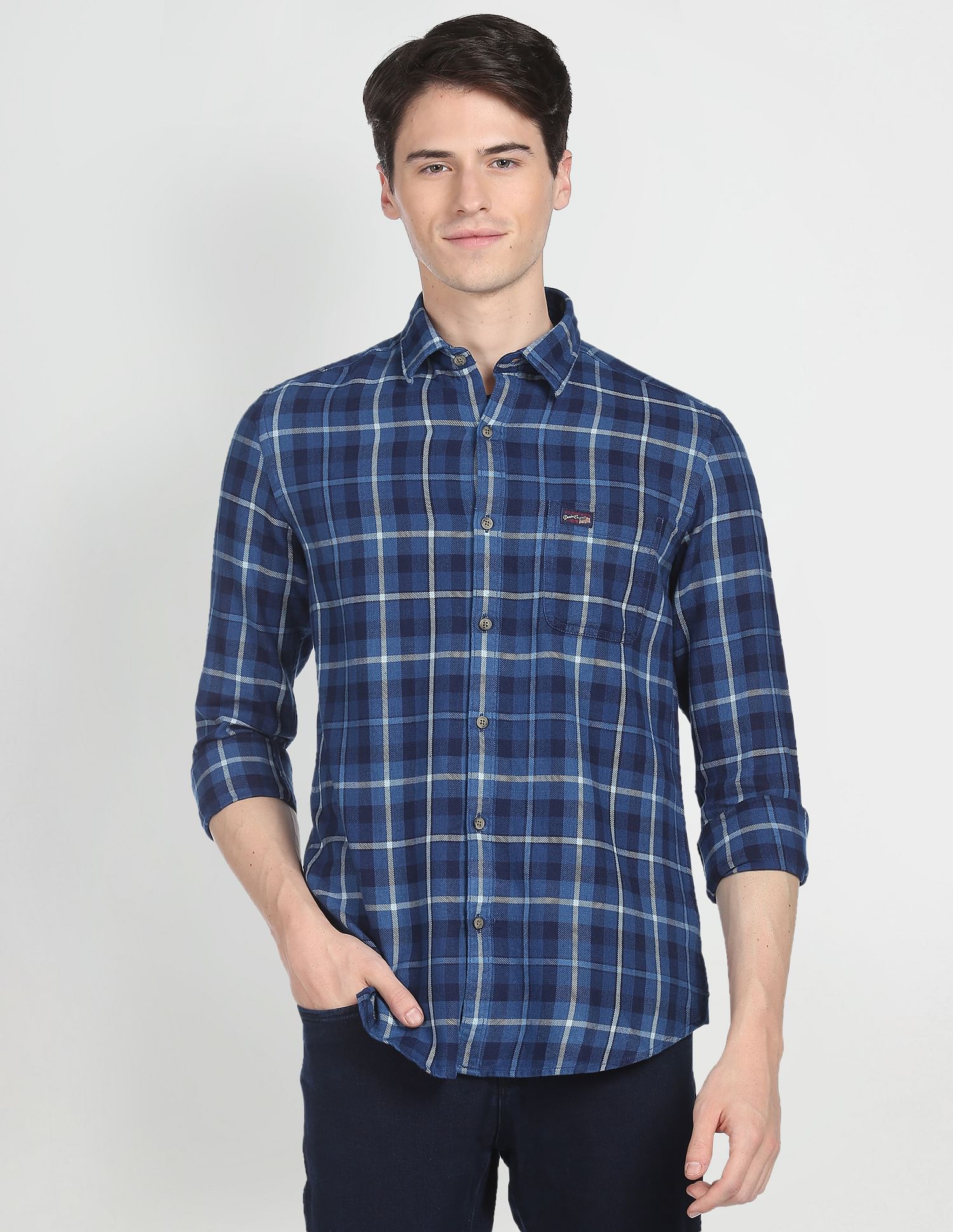Tartan Check Cotton Casual Shirt Indigo - U.S. POLO ASSN. | Large